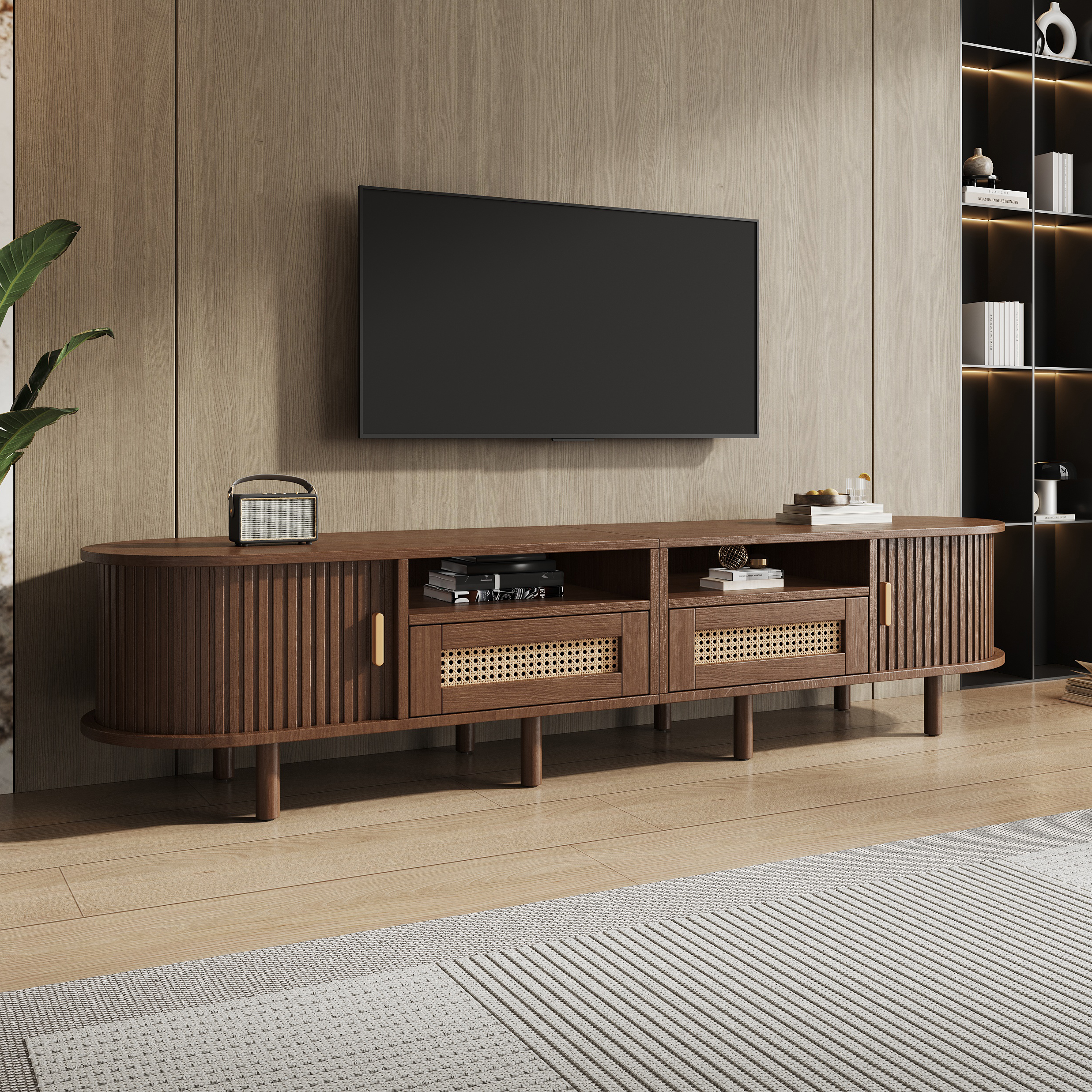 Elegant Rattan TV Cabinet with Smart Storage for 70" TVs