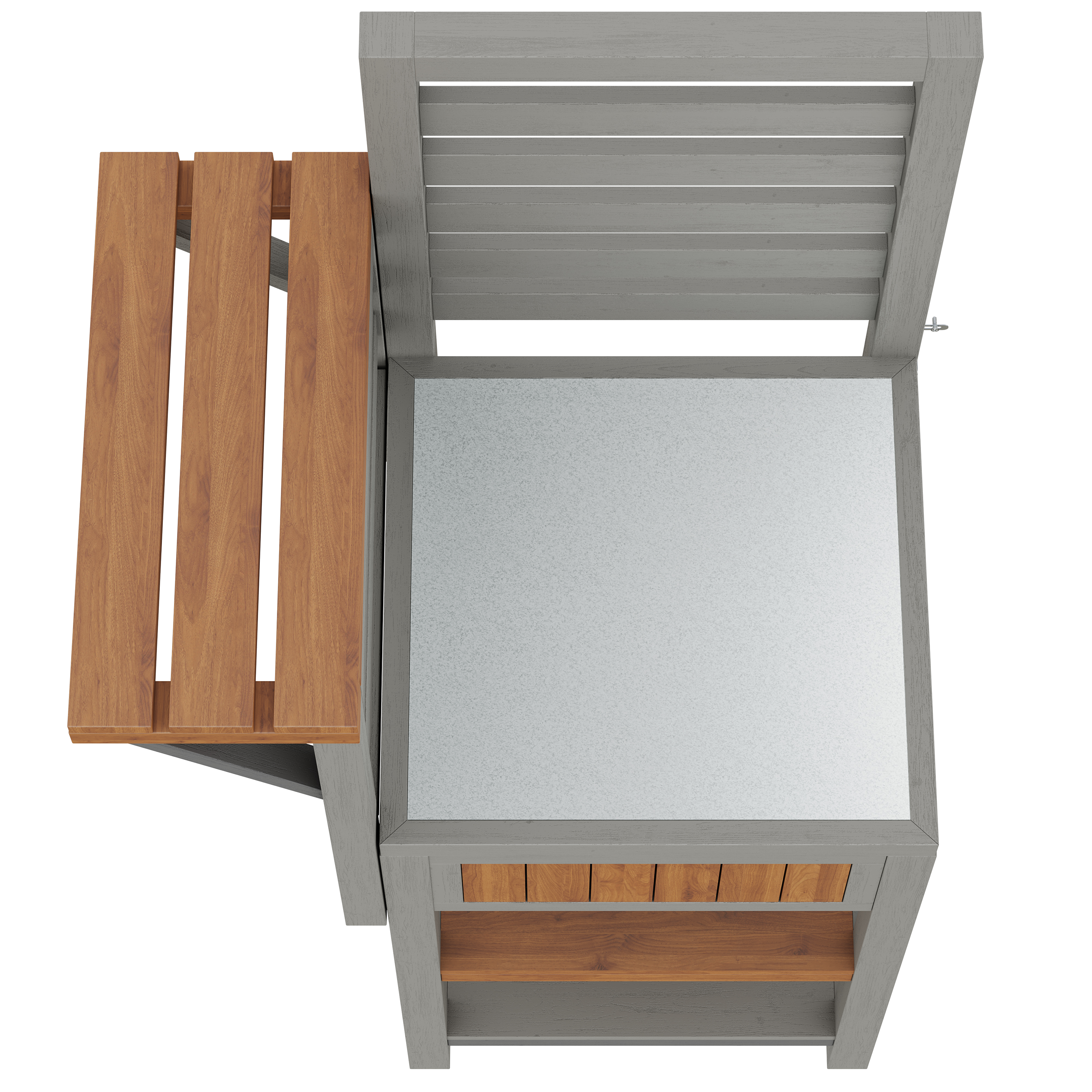 Outdoor Wooden Garden Cabinet, Weatherproof  Tool Shed With Large Stainless Steel Work Surface And Double Shelf, Grill Station With Additional Storage Space, Weatherproof Kitchen Cabinet