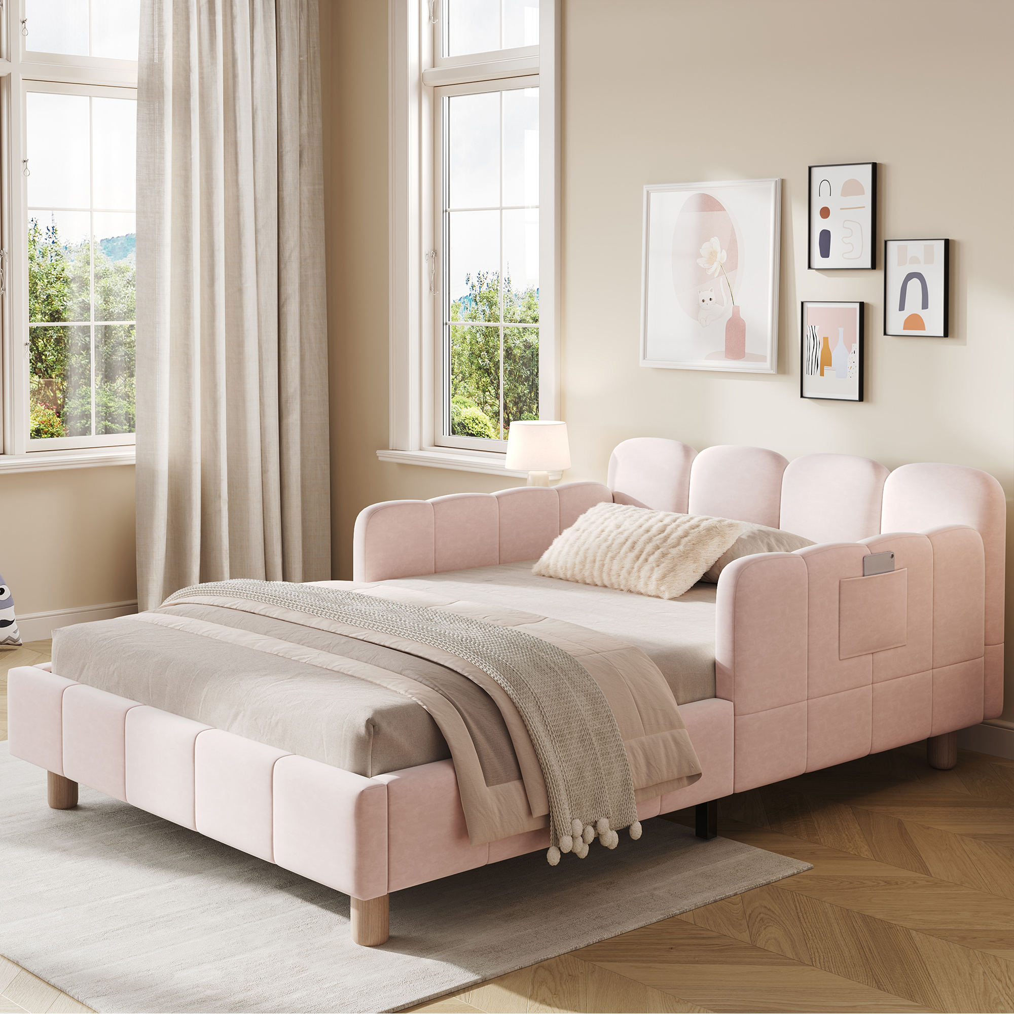 Upholstered Bed, Single Children's 3ft-90 X 190cm, With Headboard And Safety