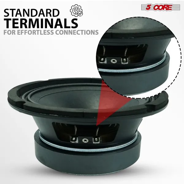 5 Core 6.5" Mid-Range Replacement 2Pc Pro Audio Car Speaker 360W 4 Ohms/8 Ohms 60W Aluminum Super Tweeters