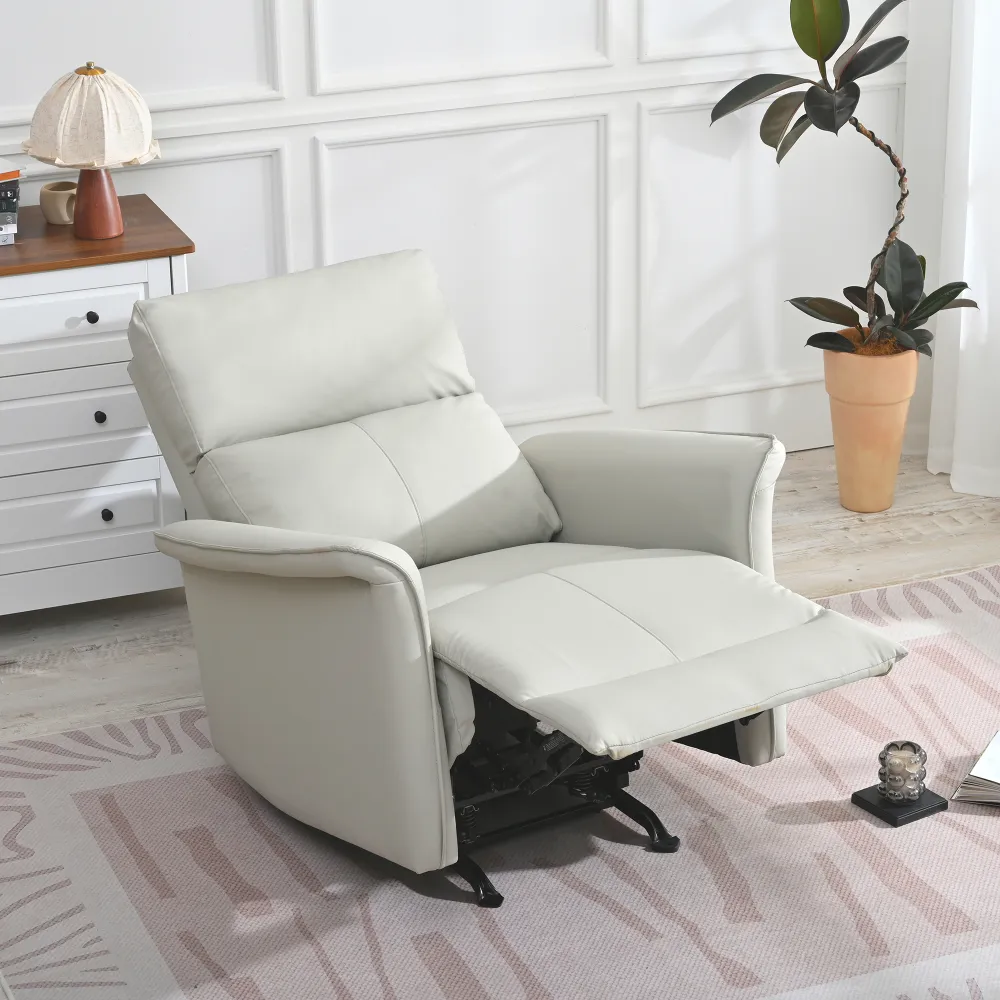Manual Rocker Recliner Chair For Adults,Rocking Glider Recliner For Small Spaces,PU Leather Rocking Chair For Nursery,Single Sofa Recliner For Home Theater Living Room Bedroom PU Light Gray