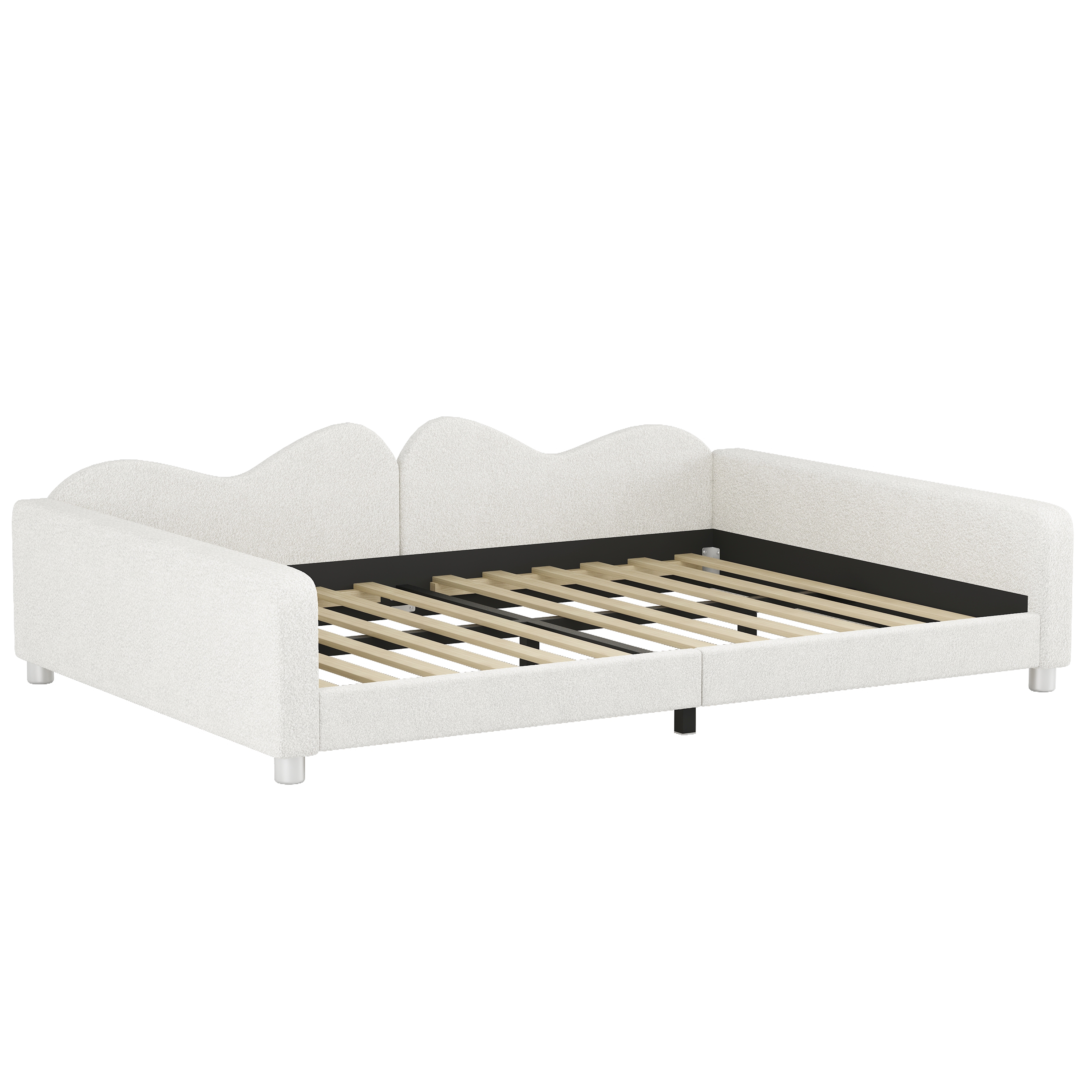 Full Size Upholstered Daybed, Sherpa Fabric Sofabed With Cloud-Shaped Backrest, No Box-spring Needed, White_voghion.com