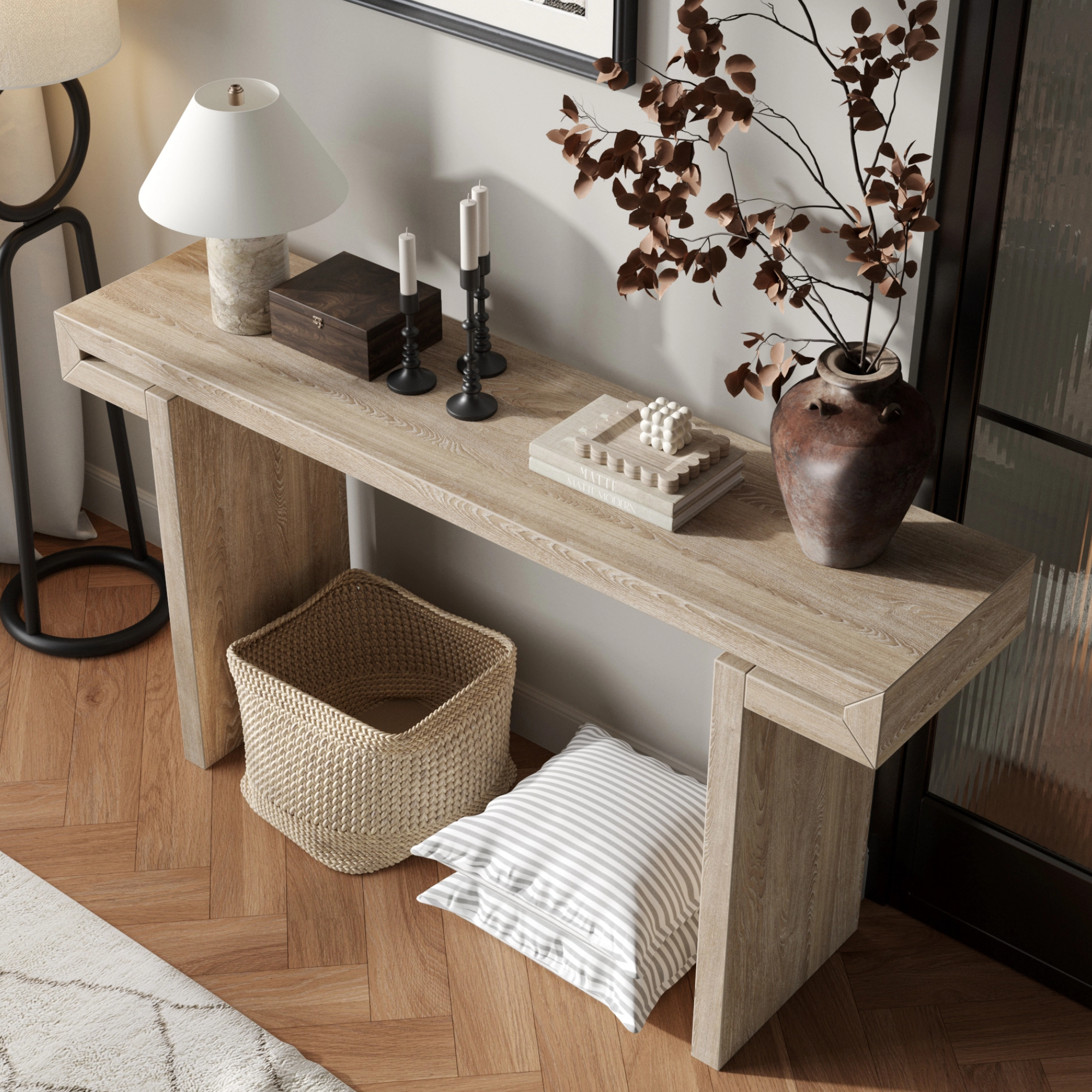 60inches Rustic Farmhouse Console Table , Distressed Wood Finish Entryway Sofa Side Table For Living Room, Hallway,Natural Wood