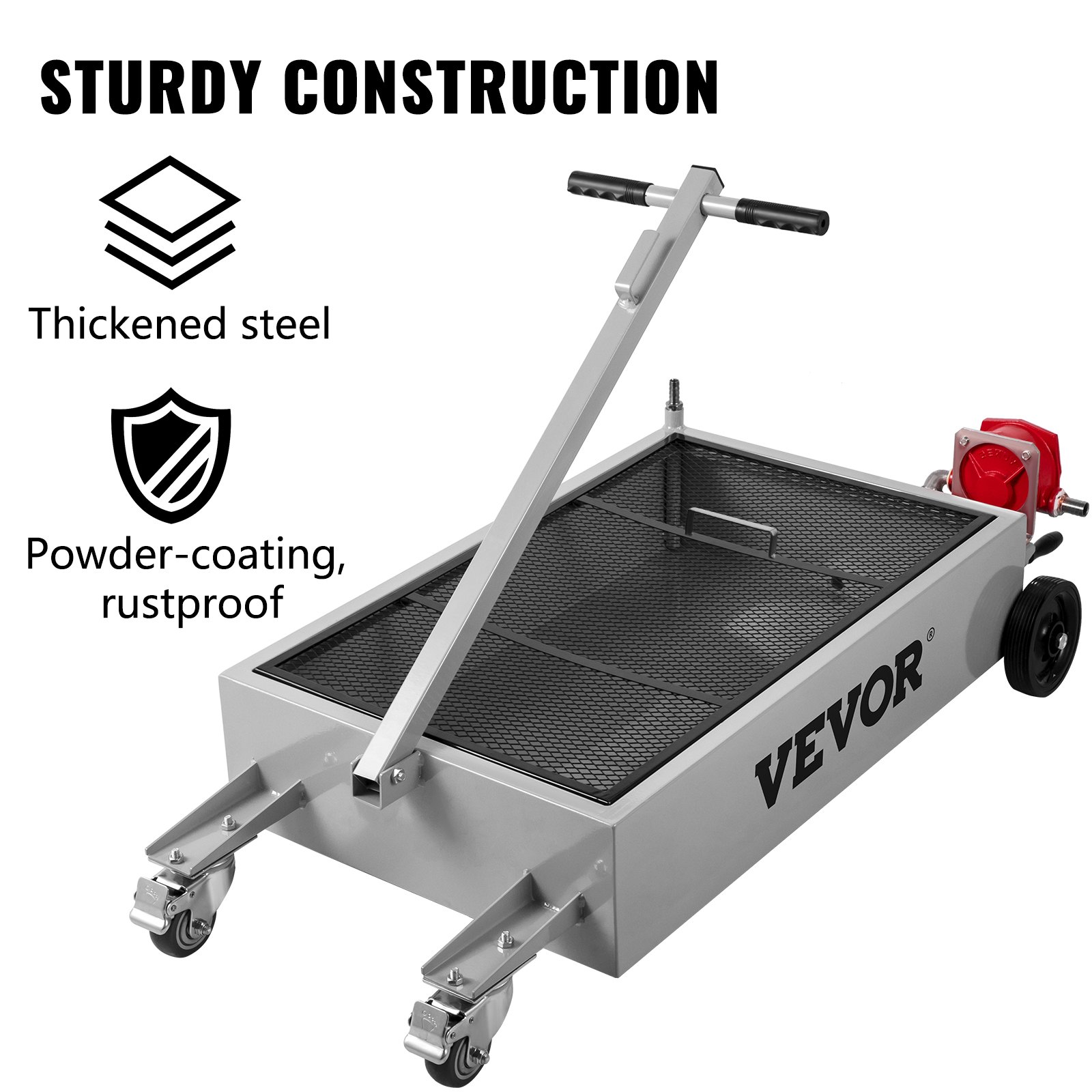 Oil Drain Pan 15 Gallon Oil Drain Tank, 57L Low Profile Oil Drain Pan, Large Capacity Oil Change Pan, Foldable Hand, With Pump, Hose, Swivel Casters Wheels For Car, SUV, Trucks Oil Draining