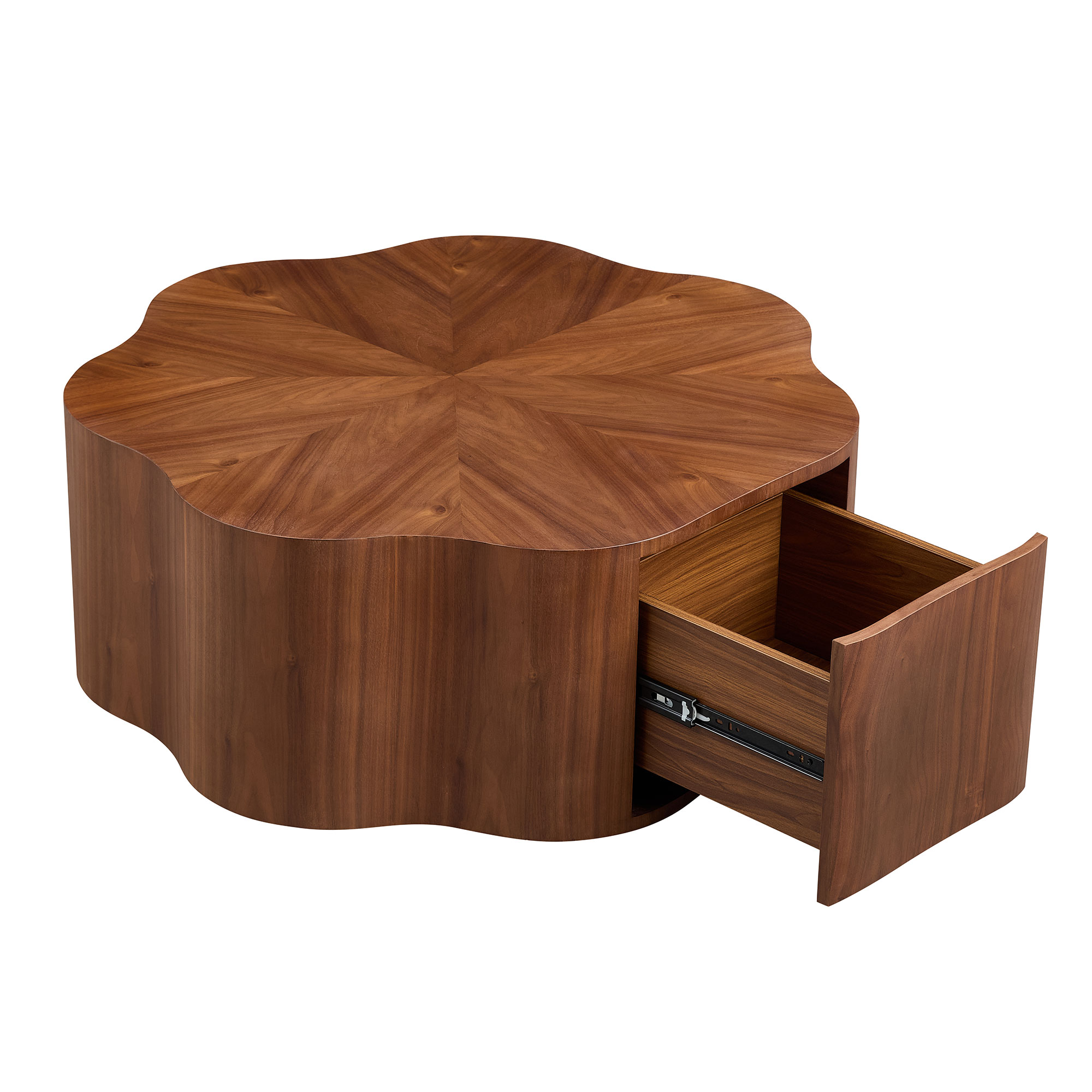 35.43 Inch Petal - Shaped Design Round Coffee Table,Small Coffee Table With Hidden Drawer For Living Room,Apartment,Walnut Color_voghion.com