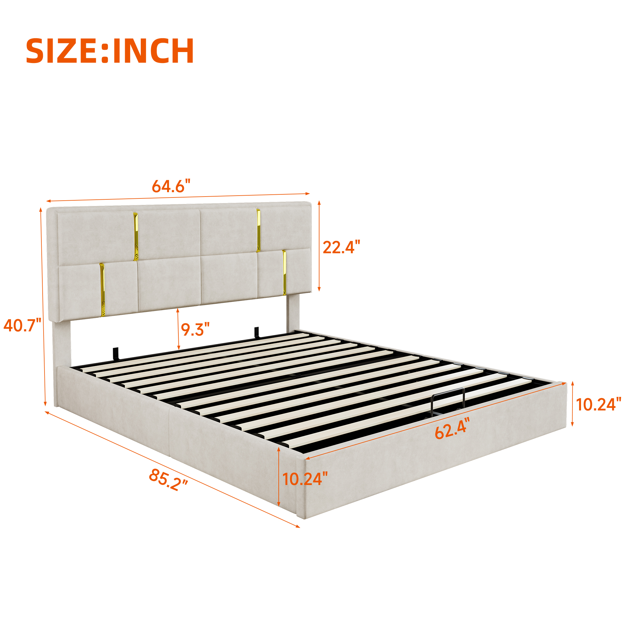 Queen Size Upholstered Platform Bed With Hydraulic Storage System,No Box Spring Needed,Beige_voghion.com