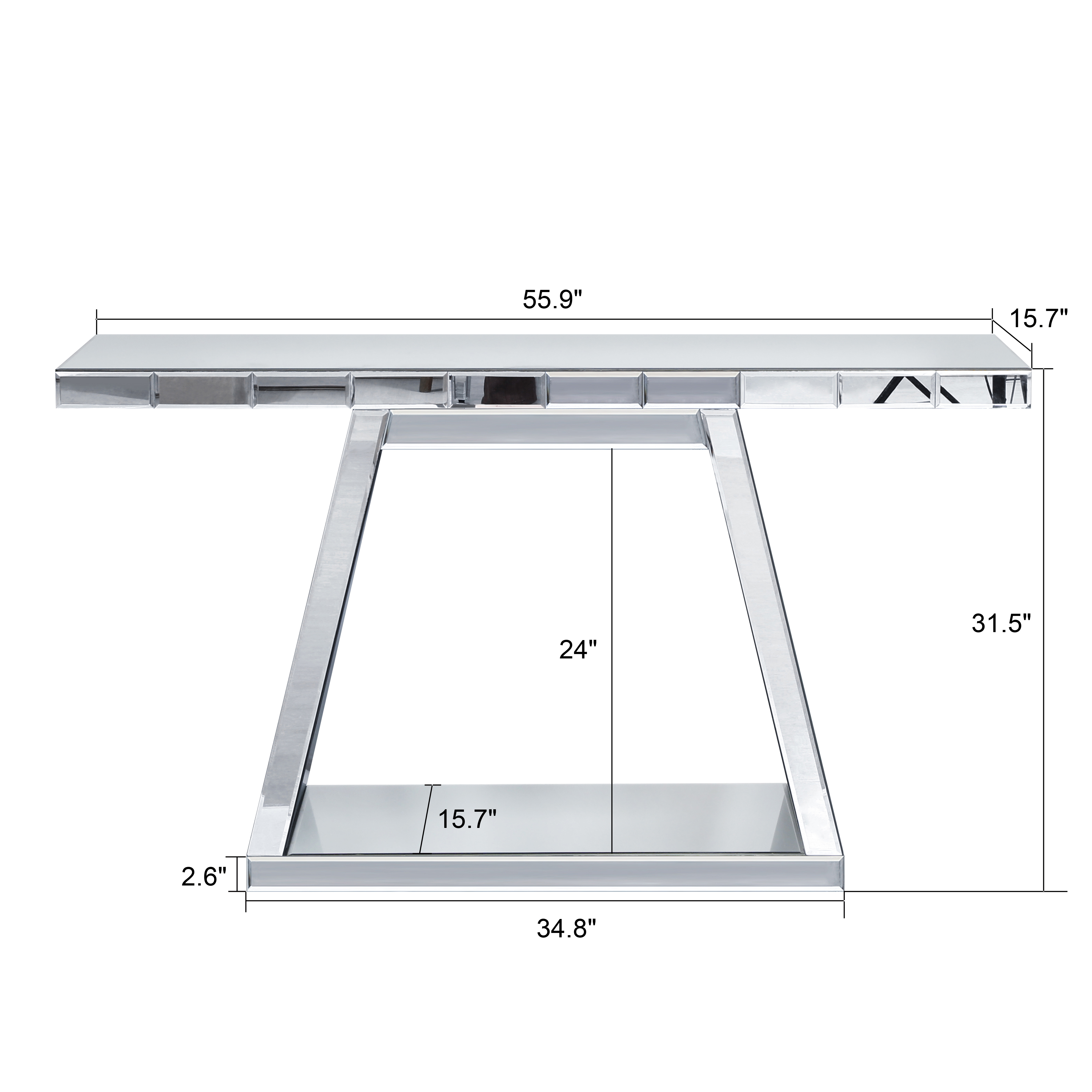 55.9 Modern Luxe Full-Body Mirror Entryway Table With Trapezoid Base -360 Reflective Console Table, Sturdy Wooden Frame, Scratch-Resistant Design & Open Storage For Hallway, Living Room, Staircase_voghion.com