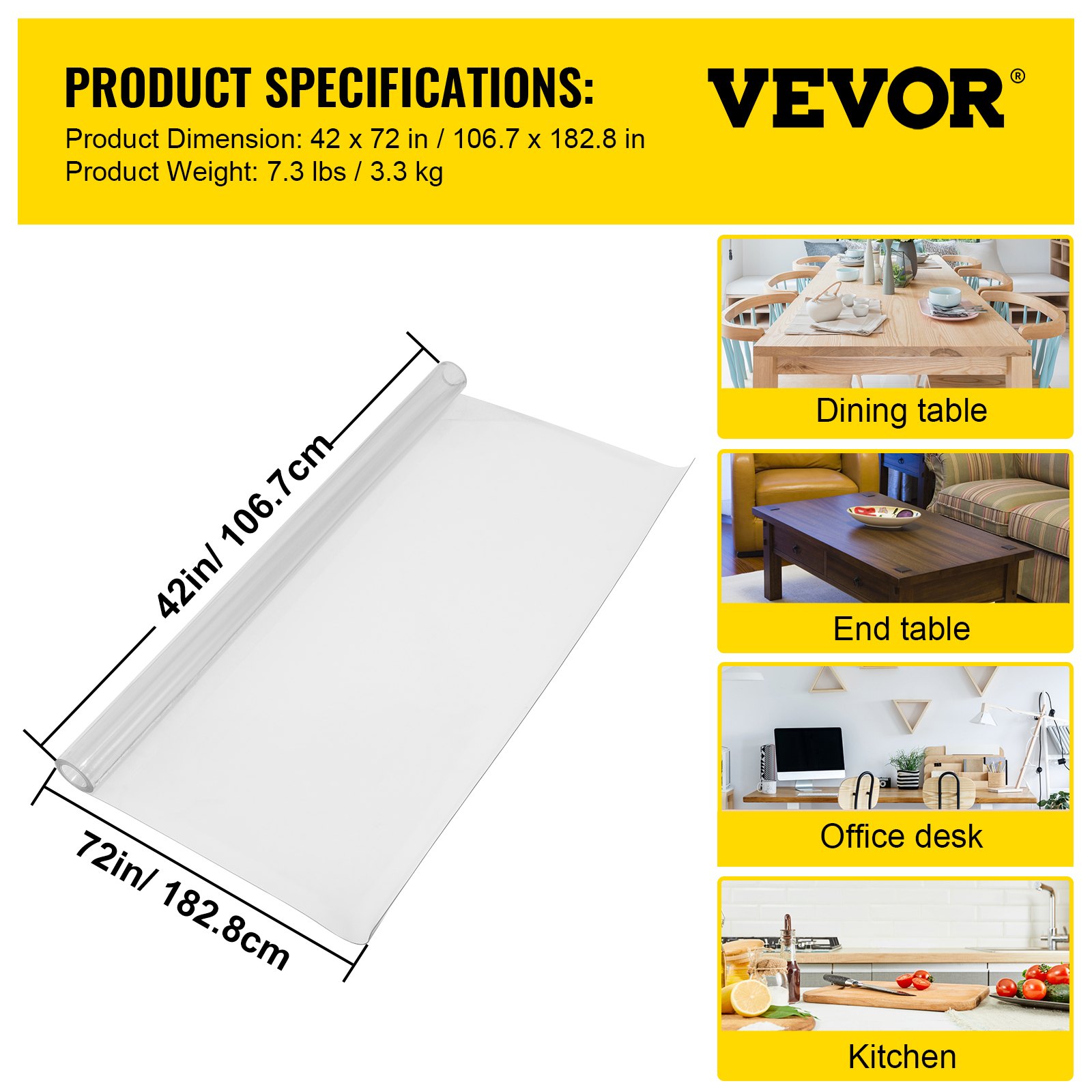 Plastic Table Cover 42 X 72 Inch, 1.5 Mm Thick Clear Table Protector, Rectangle Clear Desk Mat, Waterproof & Easy Cleaning For Office Dresser Night Stand