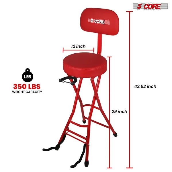 5Core Guitar Stool 3.15" Padded Chair W Backrest Foldable Music Seat Built In Foot Rest Guitar Stand