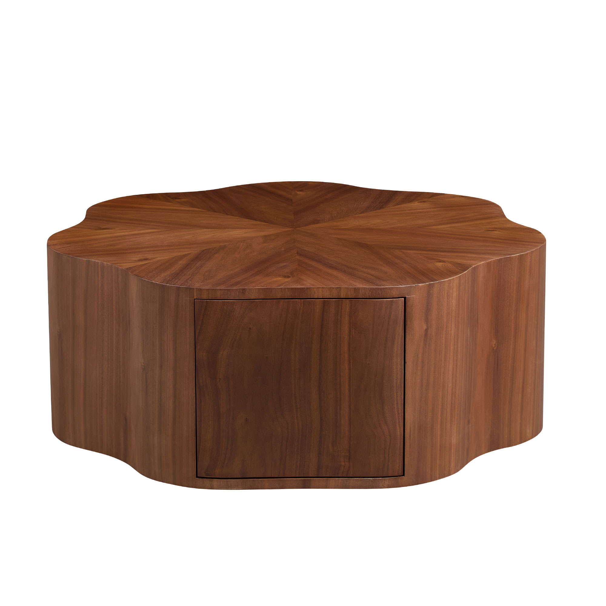 35.43 Inch Petal - Shaped Design Round Coffee Table,Small Coffee Table With Hidden Drawer For Living Room,Apartment,Walnut Color_voghion.com