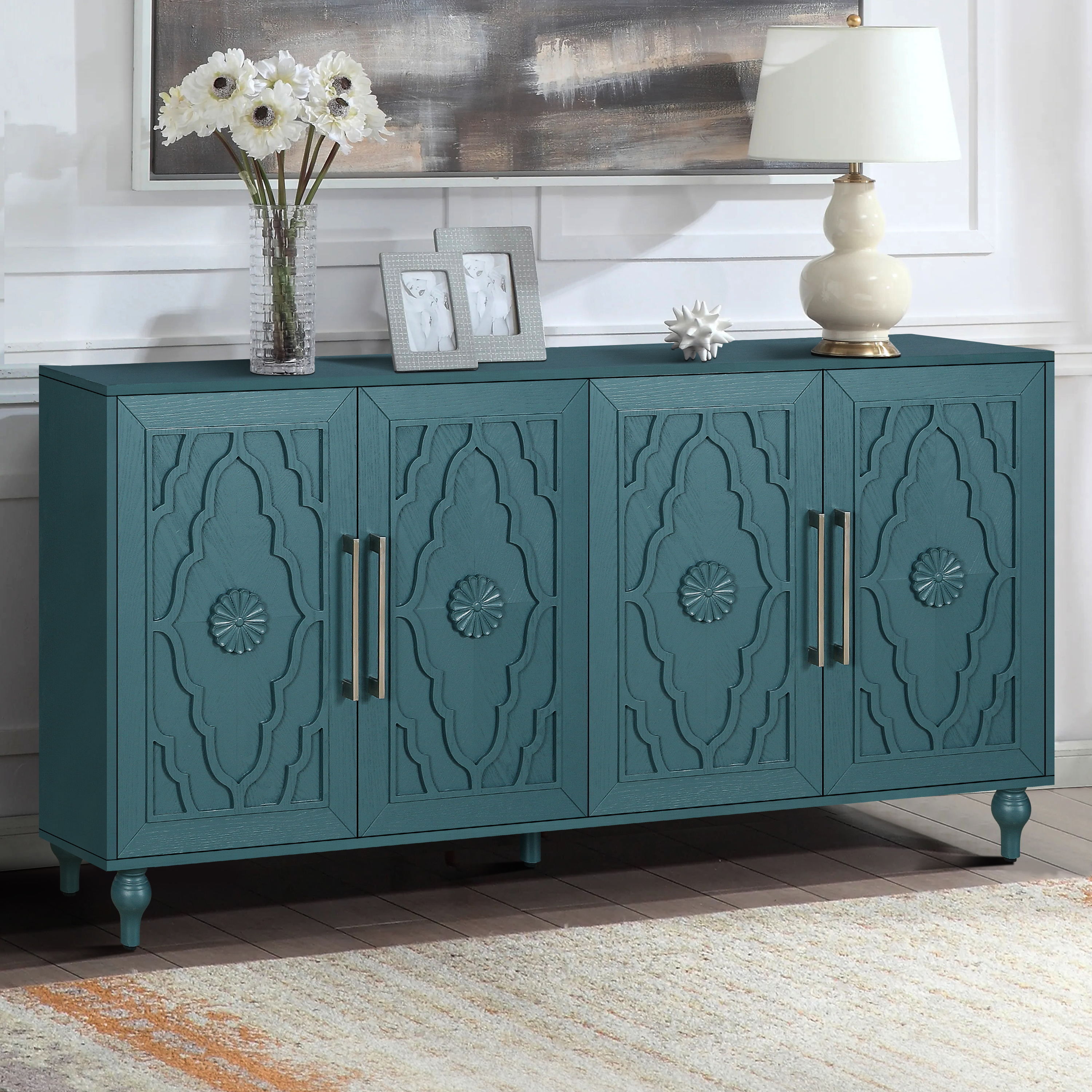 Wooden Storage Cabinet with Carved Doors, picture 2 of 4