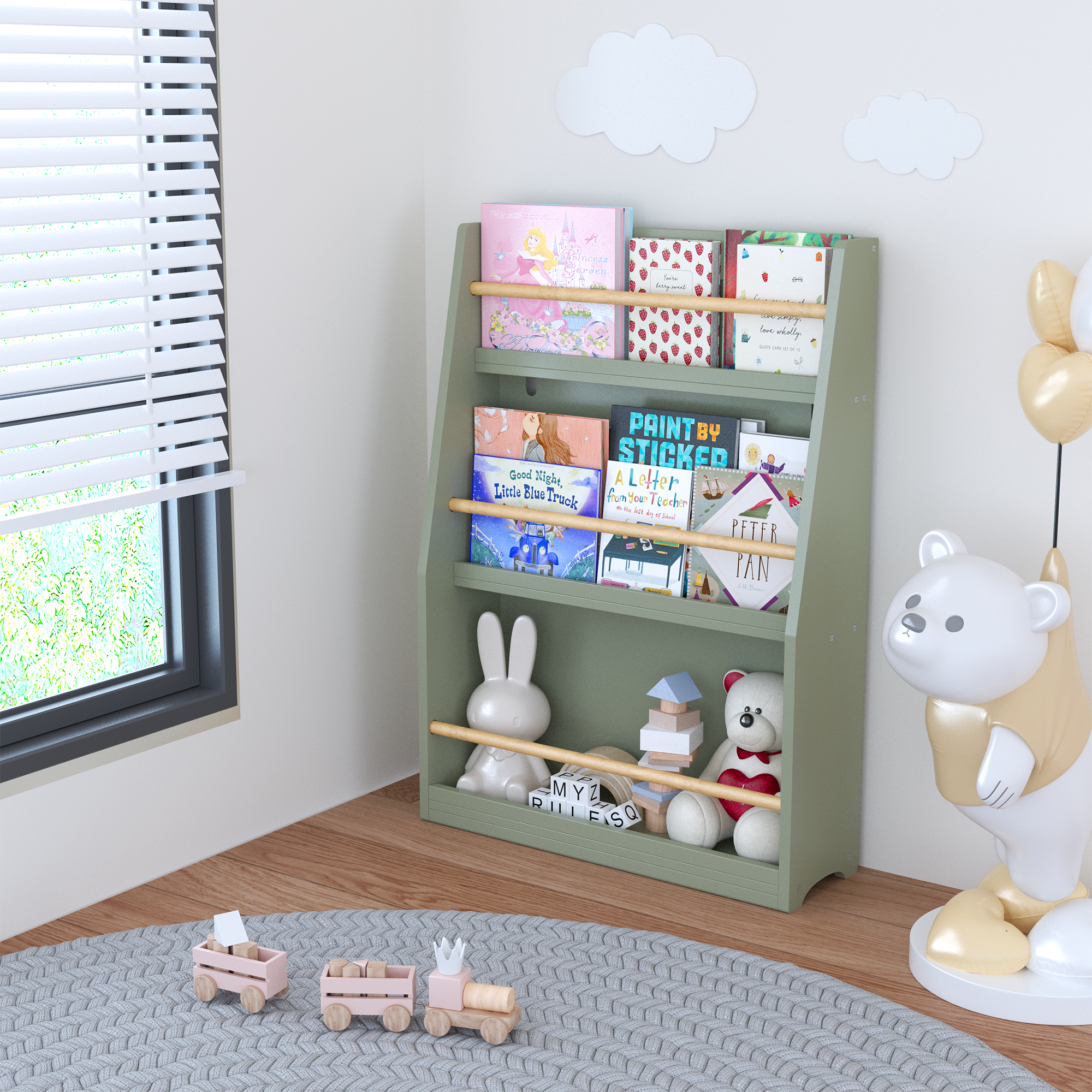 3 Tier Kids Book Shelf,Kids Book Rack, Helps Keep Bedrooms, Playrooms, And Classrooms Organized,Sage