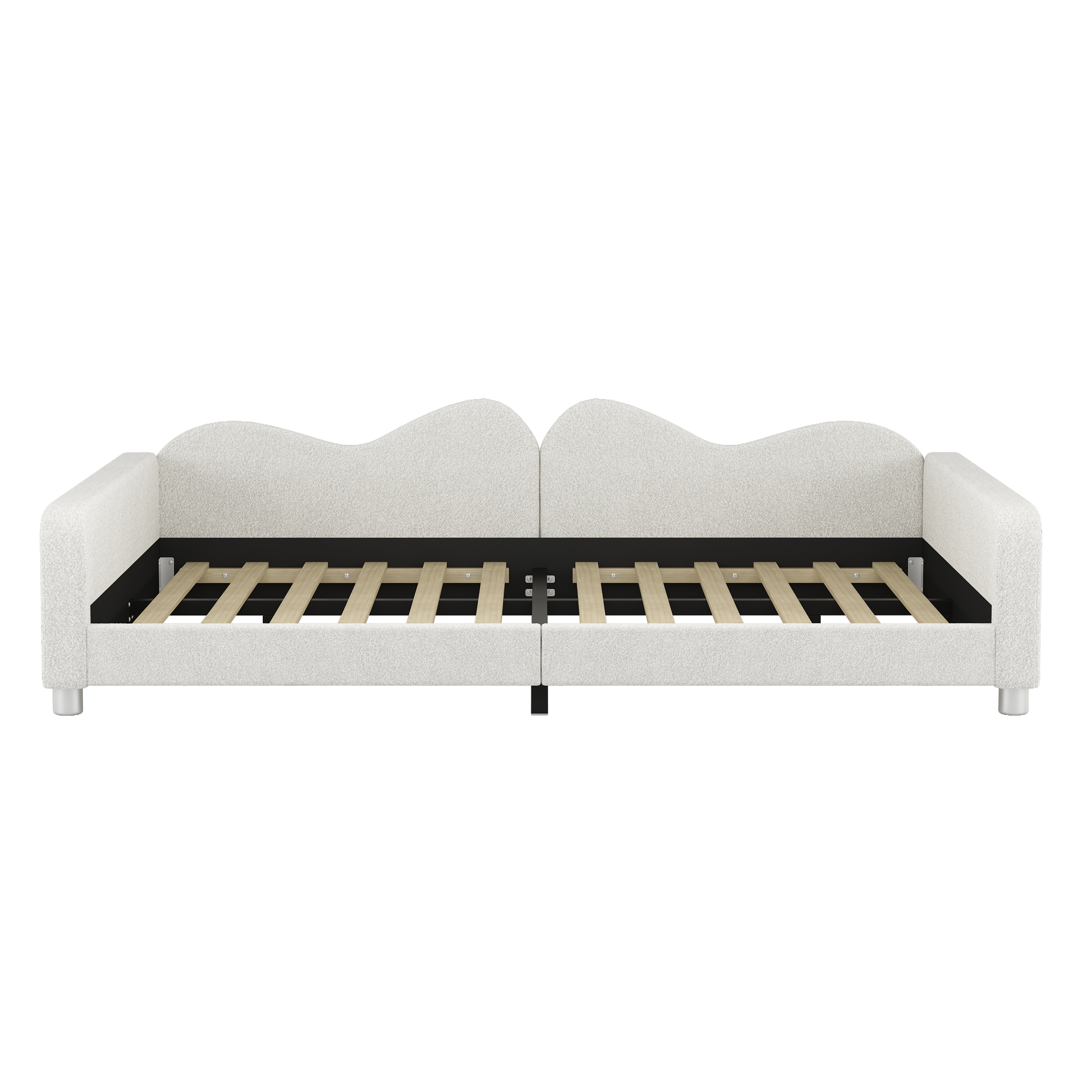 Full Size Upholstered Daybed, Sherpa Fabric Sofabed With Cloud-Shaped Backrest, No Box-spring Needed, White_voghion.com