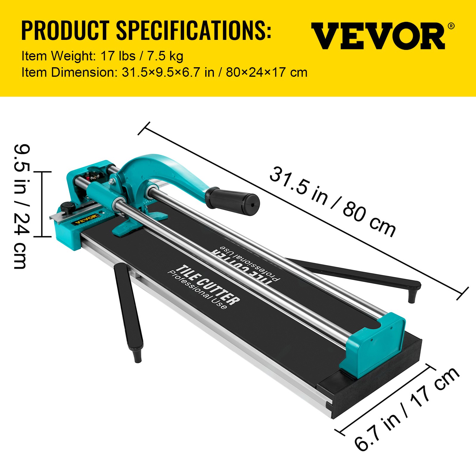 24 Inch Manual Tile Cutter Double Rails, Professional Tile Cutter W/Alloy Cutting Wheel For Porcelain And Ceramic Tiles