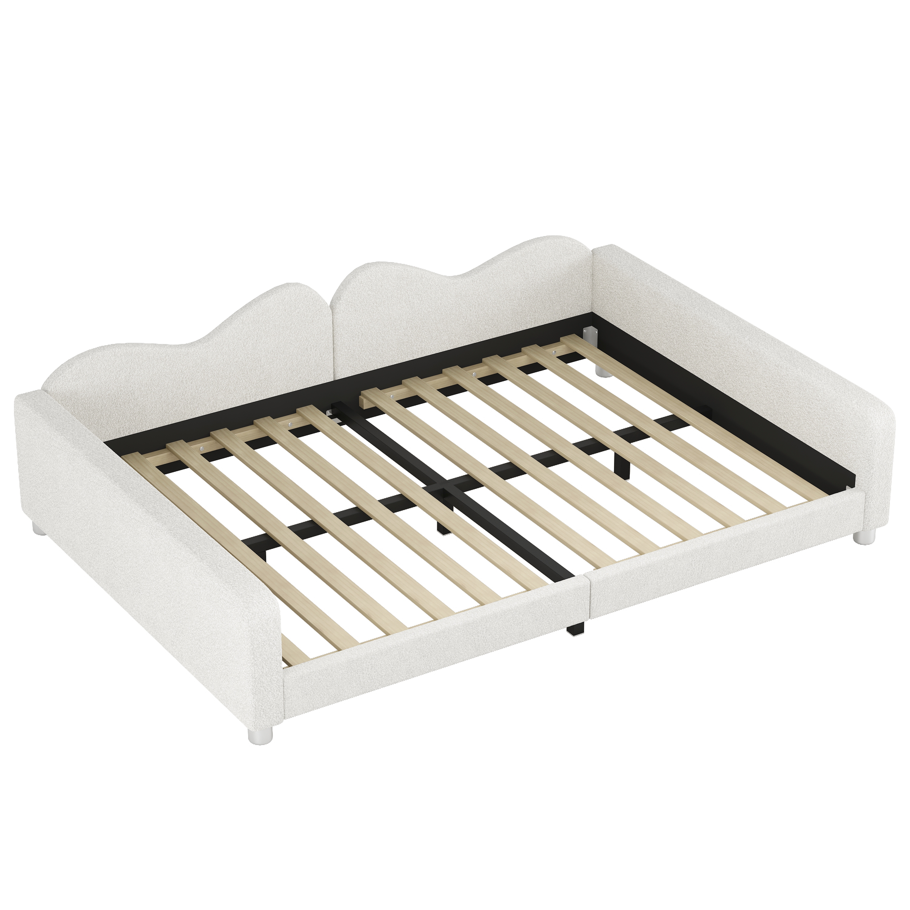 Full Size Upholstered Daybed, Sherpa Fabric Sofabed With Cloud-Shaped Backrest, No Box-spring Needed, White_voghion.com