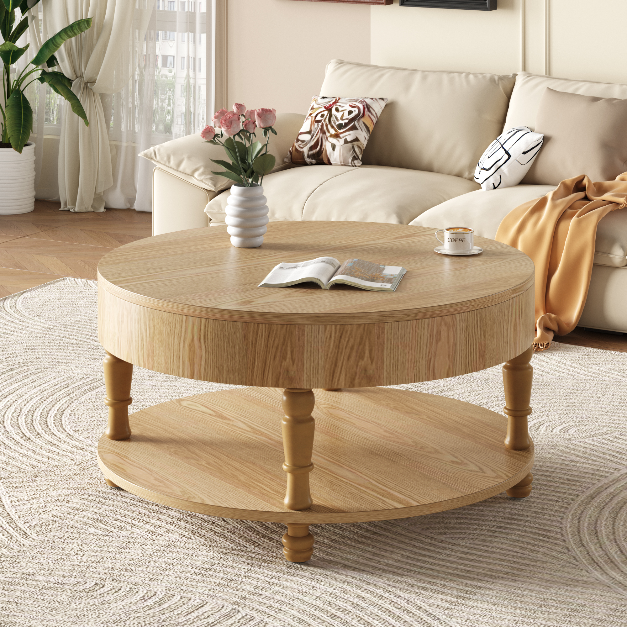 Round Coffee Table with Storage