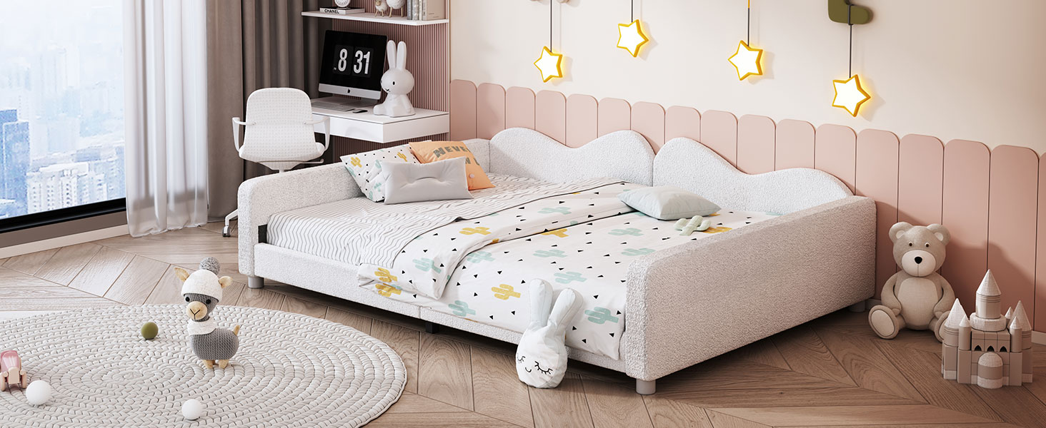 Full Size Upholstered Daybed, Sherpa Fabric Sofabed With Backrest_voghion.com