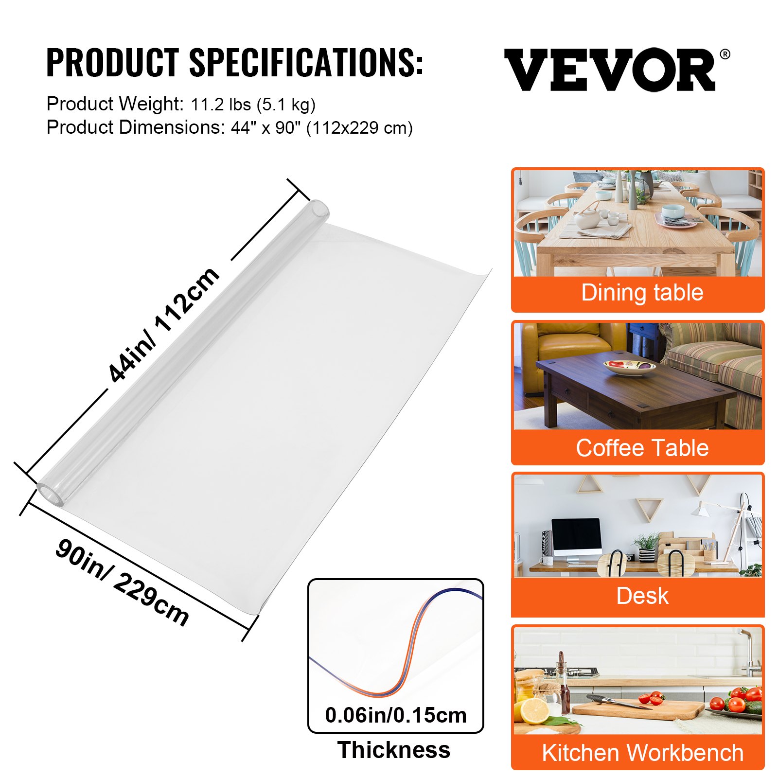 Plastic Table Cover, 44"x90"x0.06", Transparent PVC Table Protector, Rectangle Clear Desk Mat, Water Oil Proof Table Cover For Dining Table Coffer Table Kitchen Worktable Dresser Cabinet, Etc.