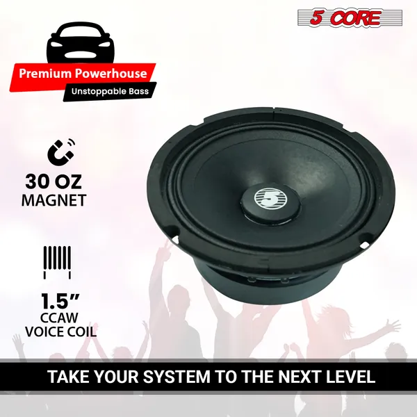5 Core 6.5" Mid-Range Replacement 2Pc Pro Audio Car Speaker 360W 4 Ohms/8 Ohms 60W Aluminum Super Tweeters