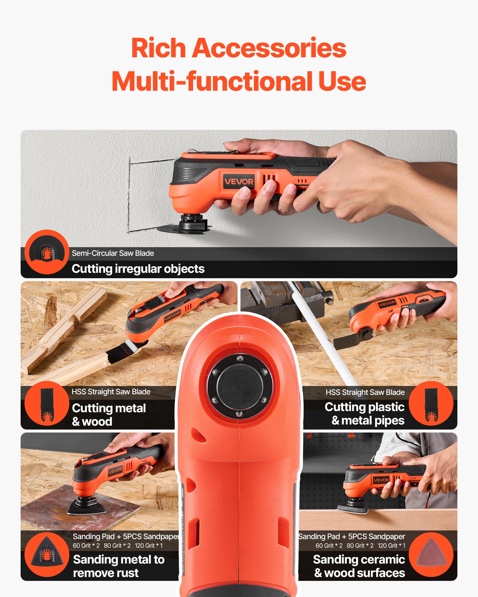 Cordless Oscillating Tool, 12V Multitool Oscillating Saw Tool With 6 Variable Speeds 6000 - 17500 OPM, 3.2° Oscillation Angle, 2.0Ah Battery Pack & Charger, 8PCS Saw Accessories & LED Work Light_voghion.com