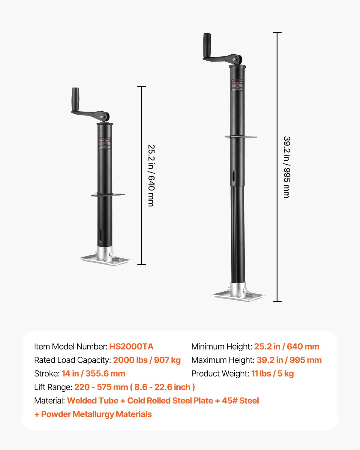 A-Frame Trailer Jack, 2000 Lbs Dynamic Load Capacity, Trailer Jack Stand With Handle & Rectangular Footpad, 15-inch Vertical Travel, Suitable For RV, Horse, Utility Trailers, Yacht Trailers - Image 1