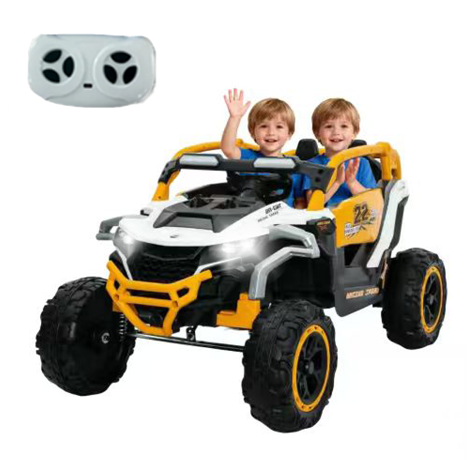 Ride On Models Truck Car 12V Kids Electric Vehicles, Remote Control, Front & Rear Shock Suspension, 2 Seater UTV, Flashlights And A Built-in Music Player, For Age 3-6 Years Old White - Image 1