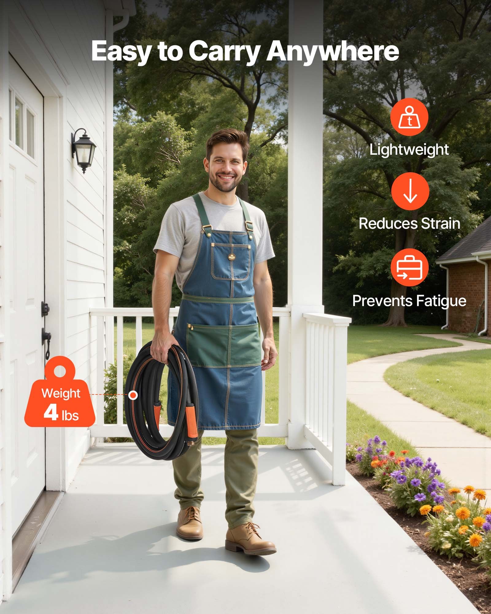 Garden Hose, 25 Ft 5-8in Heavy Duty 4-Layer Rubber Water Hose, 150PSI Working & 600PSI Burst, Flexible & Non-kink Outdoor Waterhose With 3-4in Fitting, Lightweight Hoses For Gardening Cleaning