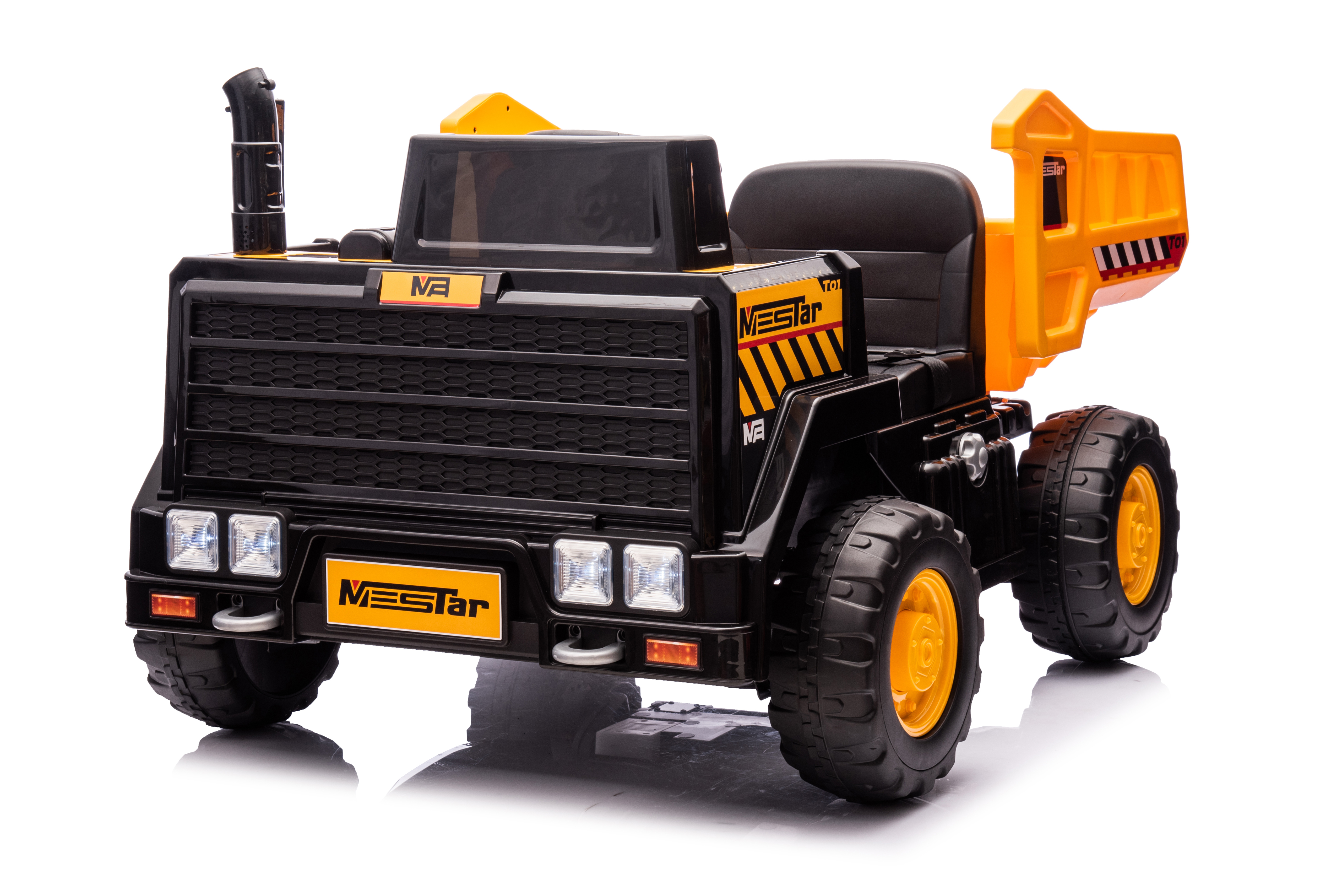 24V Electric Kid Ride On Car With Remote Control, 2 Seater 24 Wideth Ride On Engineering Vehicles For Kids, Battery Powered Kids Ride On Car Yellow, 4 Wheels Vehicles Children Toys, LED Headlights