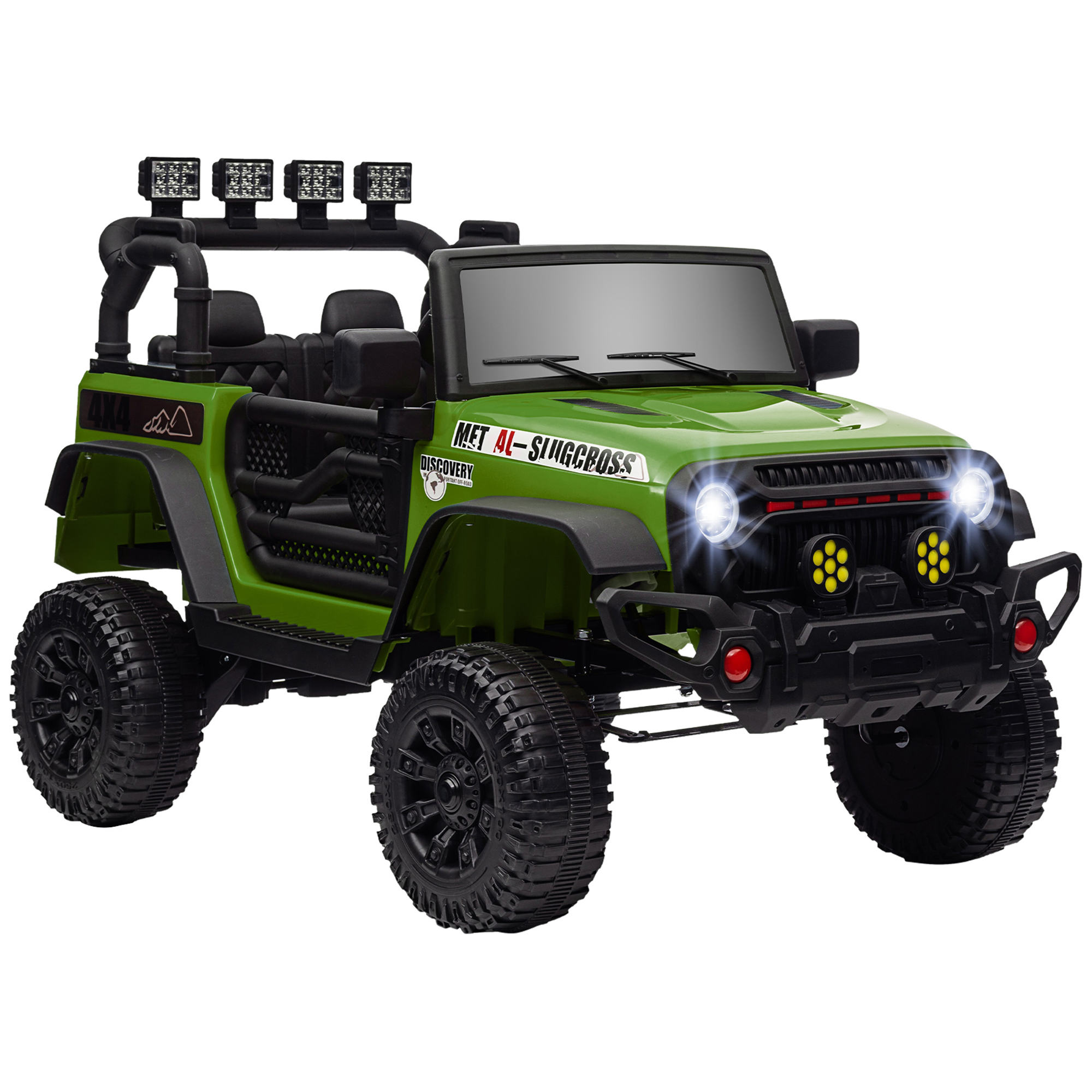 Qaba 12V Ride On Truck, Electric Car For Kids, Battery Powered Ride On Car, Parent Remote, 4 Suspension Wheels, Music Horn LED Lights, Green - Image 1