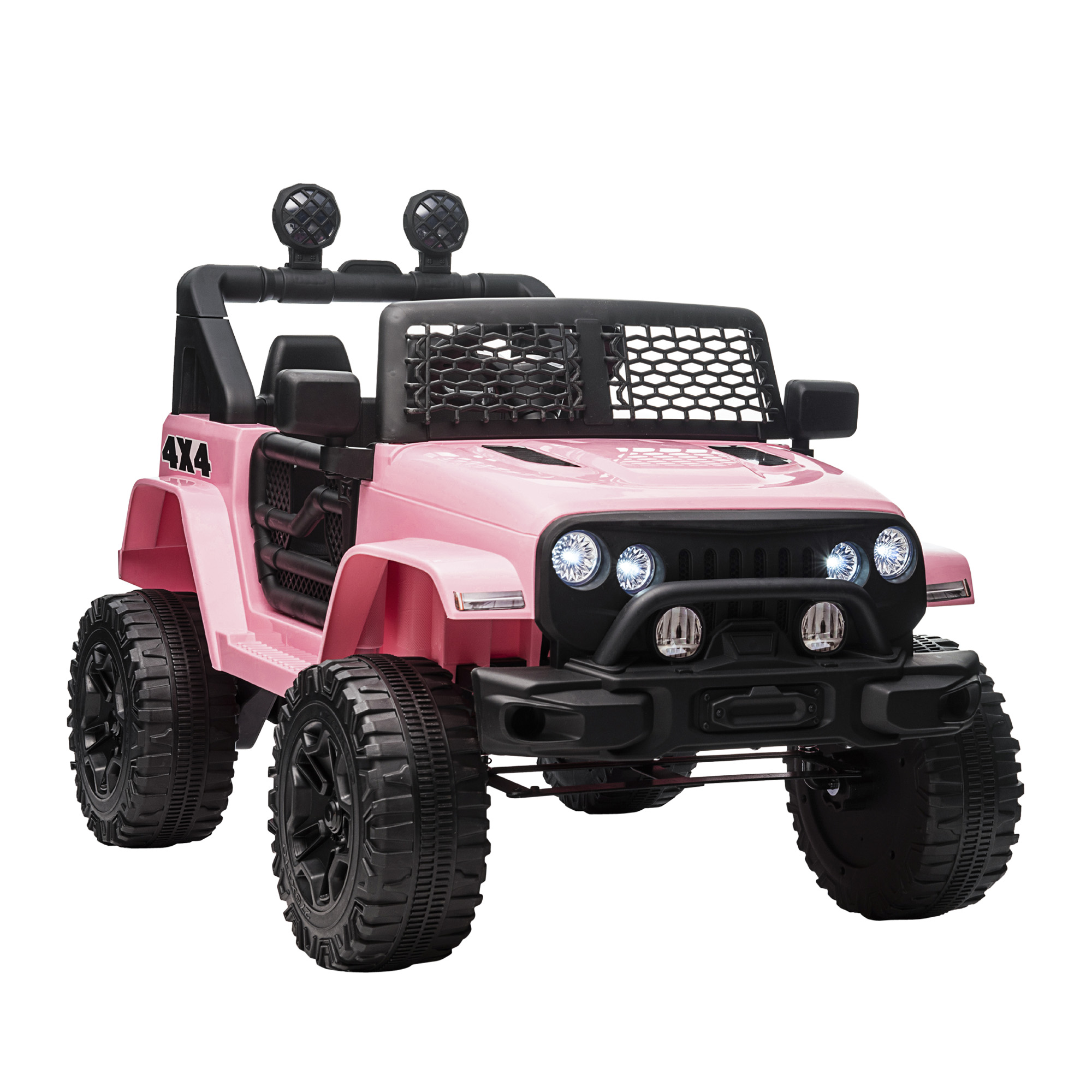 Aosom 12V Kids Ride On Truck With Parent Remote Control, Electric Battery Powered Toy Car With Spring Suspension, Adjustable Speed, LED Lights And Horn, Pink - Image 1