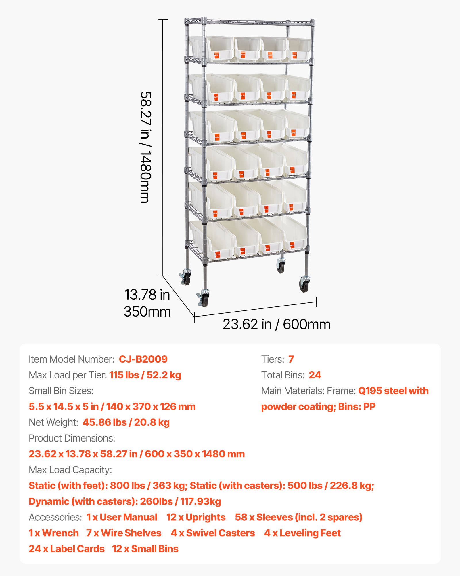 7-Tier Rolling Bin Storage Rack, 24 Small Bins, Bin Rack Storage Steel Wire Shelving System With Wheels, Mobile Tool Organizer For Garage, Warehouse, Office, Restaurant, Classroom, Kitchen