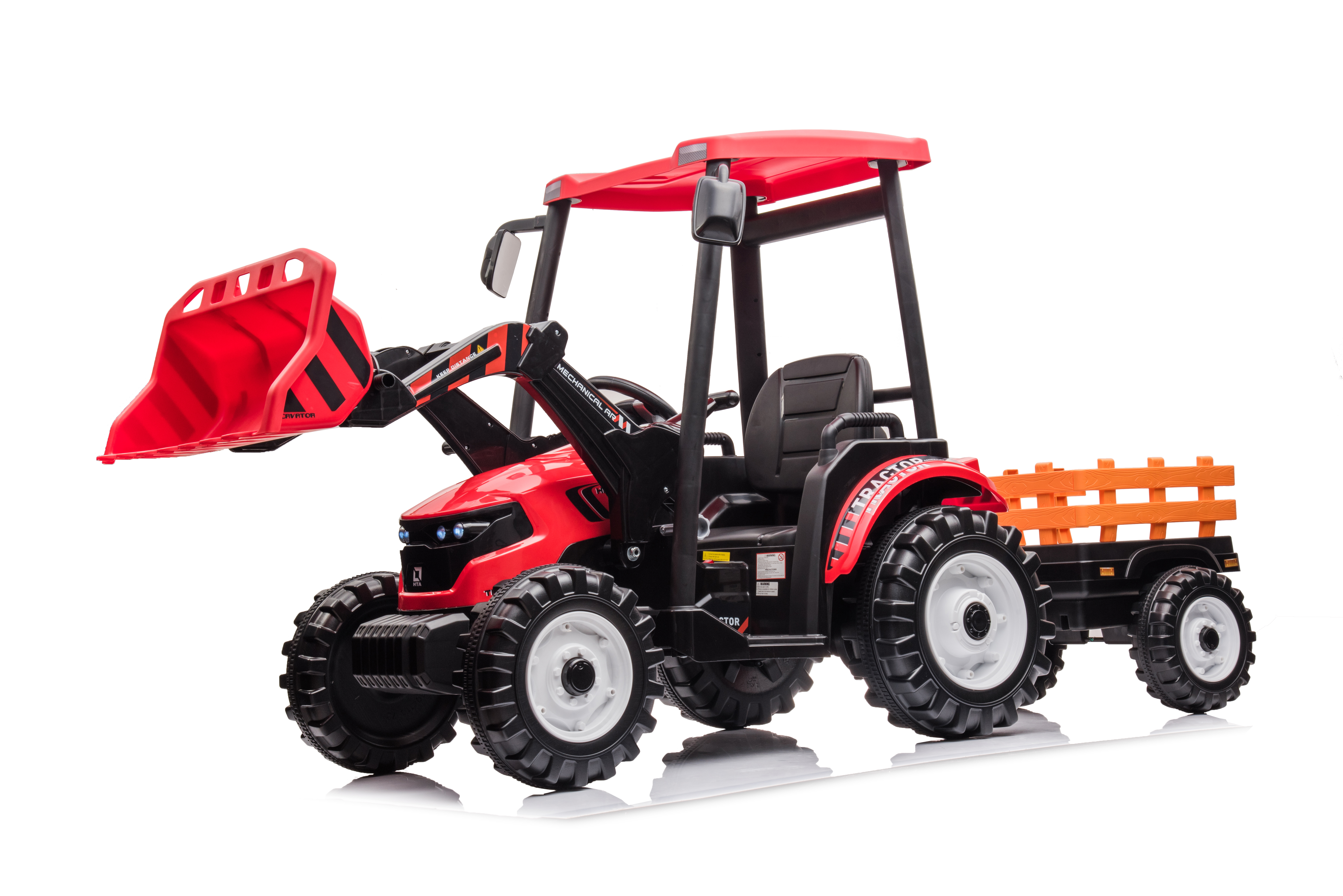 24V Kids Ride On Tractors With Parent Remote Control, Pedal Tractors With Working Loader And Backhoe Digger, Kids' Ride On Car Toys 24V Battery Powered Electric Vehicles With Trailer, Digger Red