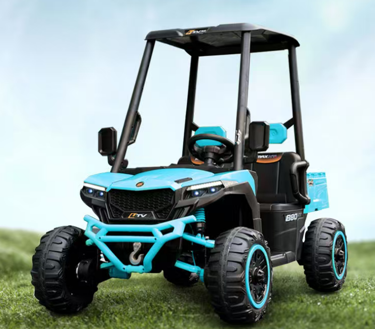 24V Kids Golf Cart, 4WD 2 Seater Ride On Car W Sun Shade, Storage Trunk & Remote Control, Electric Vehicle W LED Lights, Realistic Sounds & Wireless Connection, Gift For Boys Girls 3 Blue - Image 1