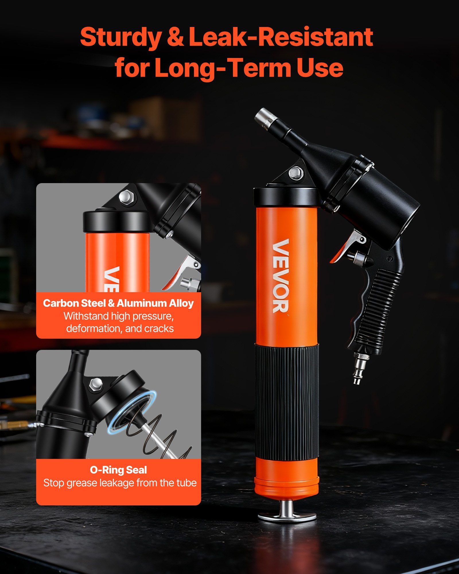 Grease Gun, Continuous Cycle Heavy Duty 6000 PSI High Pressure, Pistol Grip Grease Gun Kit With 14 Oz Capacity, Includes 18-Inch Flex Hose, 1 Extension Rigid Pipe, 2 Flat Nozzles For Automotive