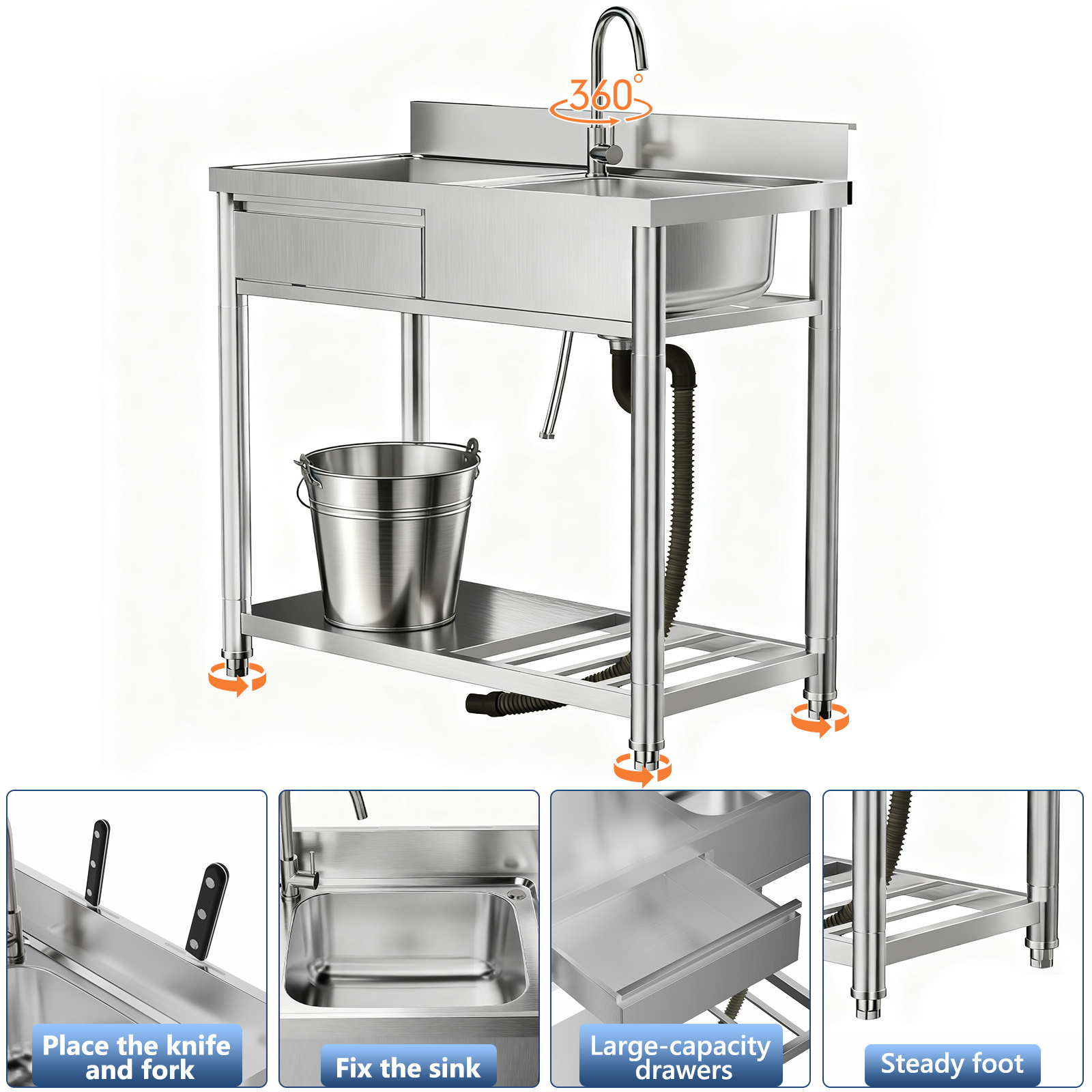 304 Stainless Steel Outdoor Utility Sink with Workbench β photo 3