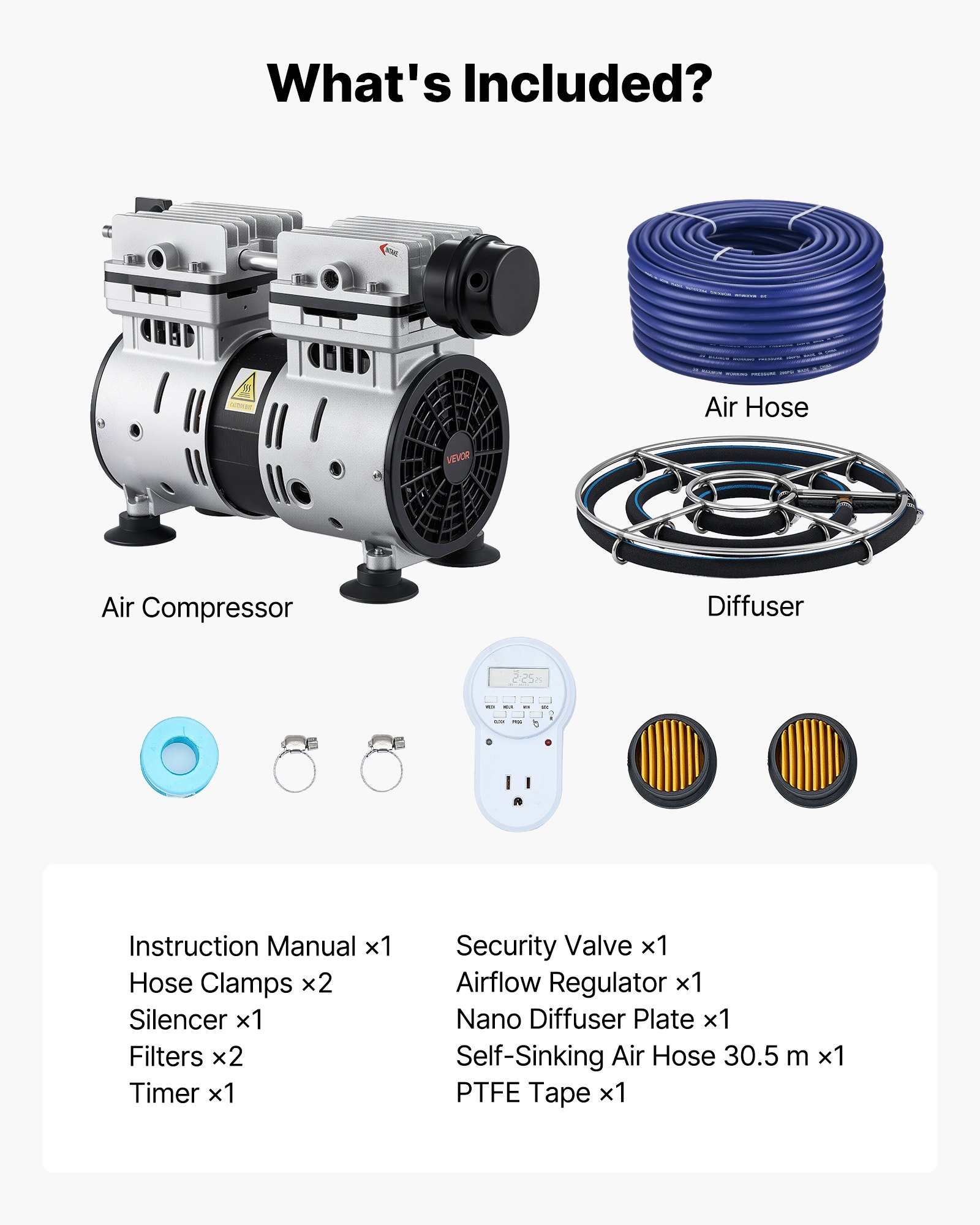 Pond Aerators, 5.2CFM Aeration System For Lake Up To 3 Acres, 3/4 HP Air Compressor, 1 Diffuser & 100' Weighted Tubings, Aeration Pump For Outdoor Ponds & Lakes Deep Water Oxygen Circulation