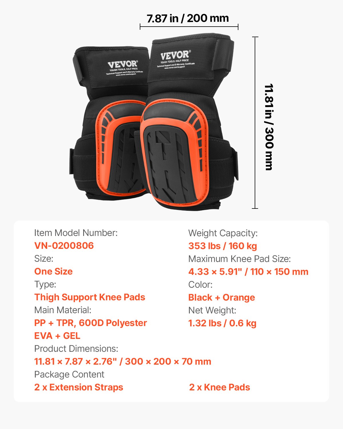 Knee Pads For Work, Extended Heavy Duty Construction Knee Pa