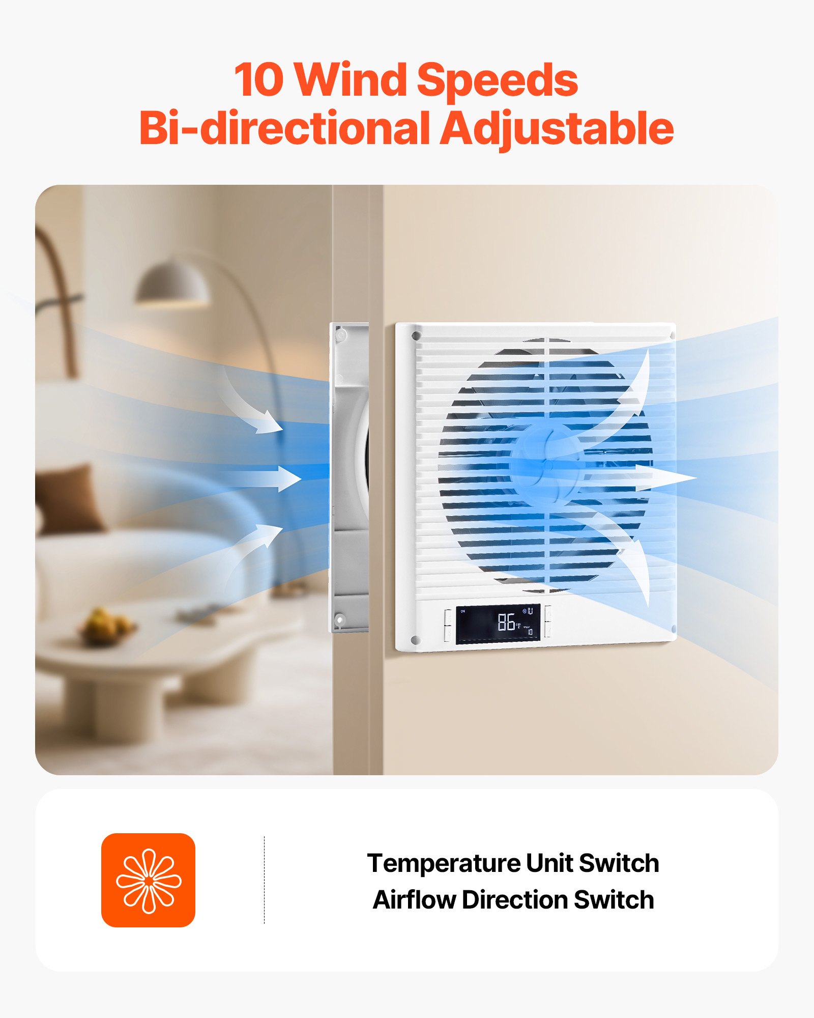 7.5-Inch Room To Room Fan, 2-in-1 305 CFM Through Wall Fan With Remote Control & Two-Way Airflow, 10-Speed Ventilation Quiet Vent For Kitchen, Living & Laundry Room Workshop