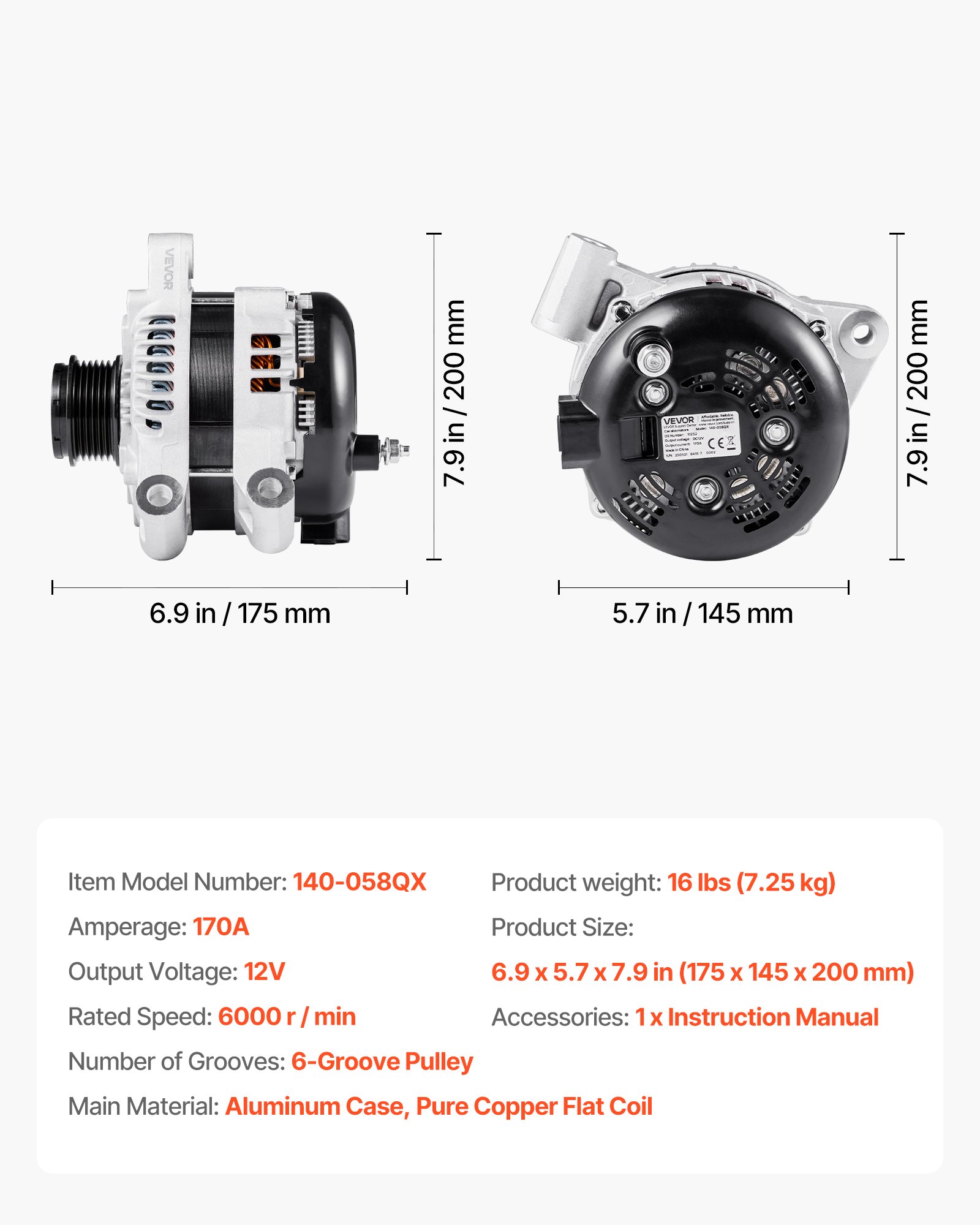 Car Alternator 11252, Fit For Buick Enclave Base 3.6L 2012-2013, Chevy Traverse LT 2009-2016, GMC Acadia SLT 2007-2015, Saturn Outlook V6 2007-2010, Automotive Replacement Alternator 25815839