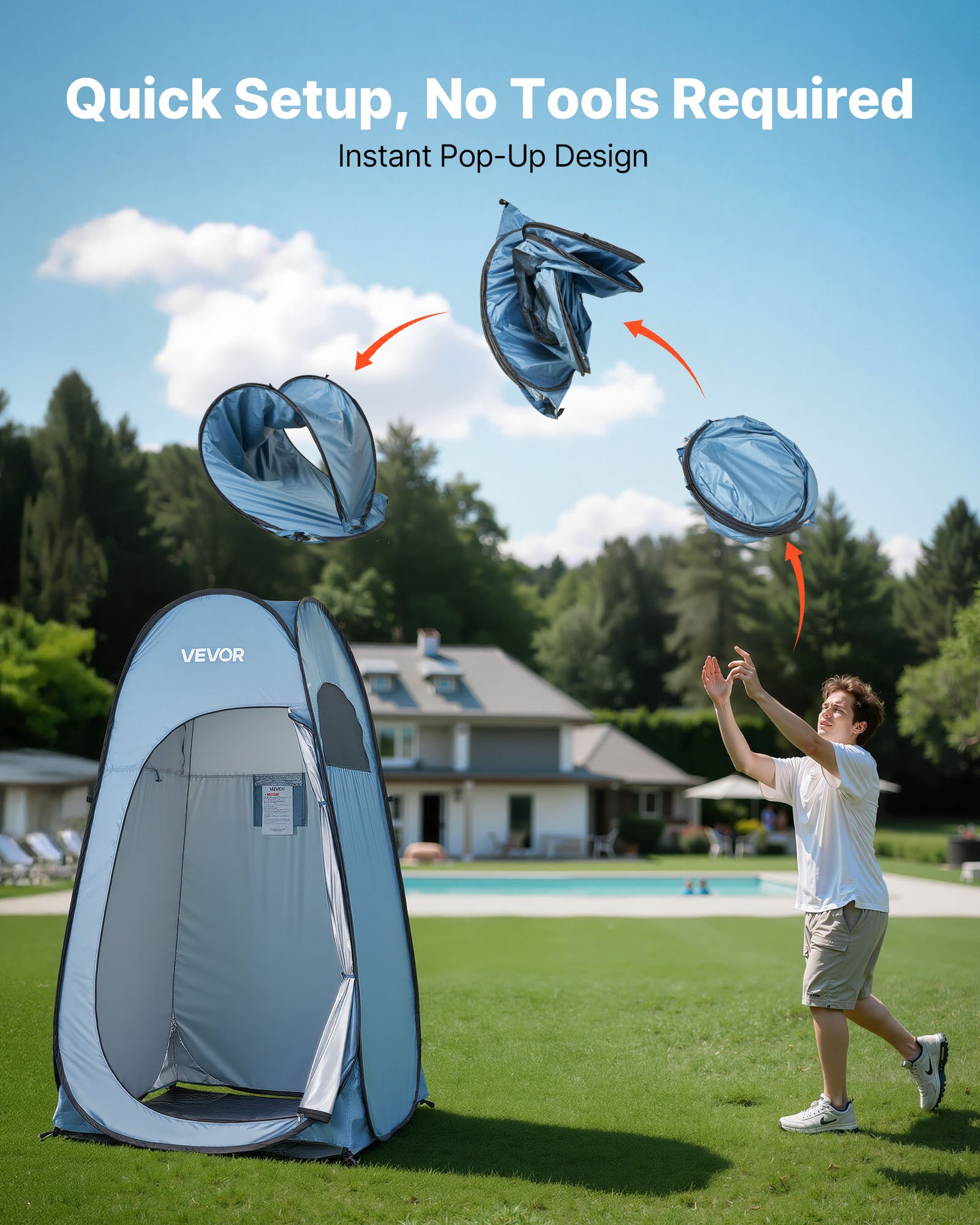 Pop Up Shower Tent, Instant Portable Privacy Tent Changing Room With Hanging Bag, Ground Stakes, Ropes, Carry Bag, 190T Polyester With Silver Coating, Quick Setup, For Camping, Beach, Fishing