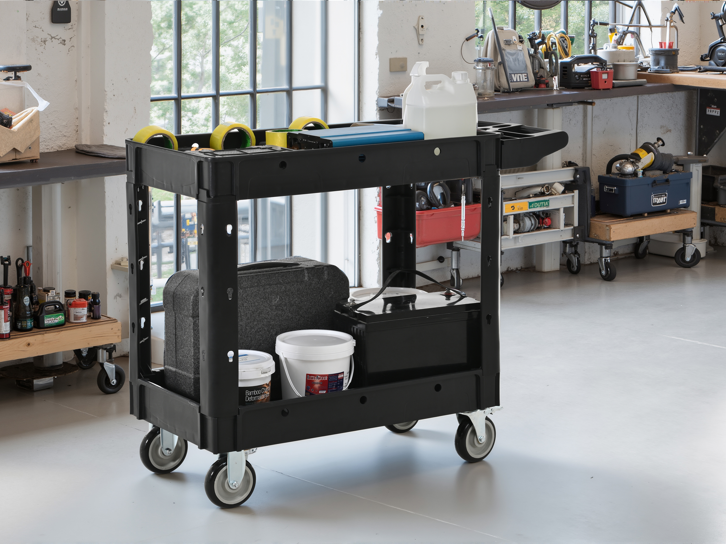 Two-Shelf Utility Cart With Wheels ,600 Lbs. Capacity Rolling Utility & Tool Carts For Warehouses, Industrial Settings, Auto Garages, For Indoor And Outdoor, & More,with Locking Wheels - Image 1