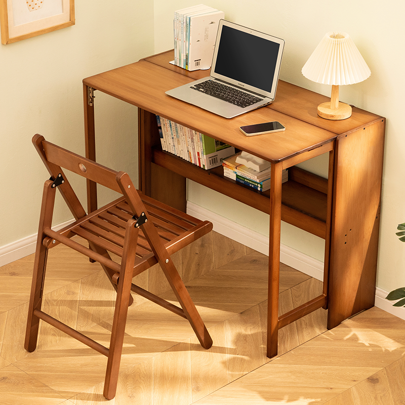 Bamboo Folding Desk,Space-Saving Computer Desk For Small Spaces, Foldable Study Table For Bedroom, Home Office, Dorm, Apartment Brown