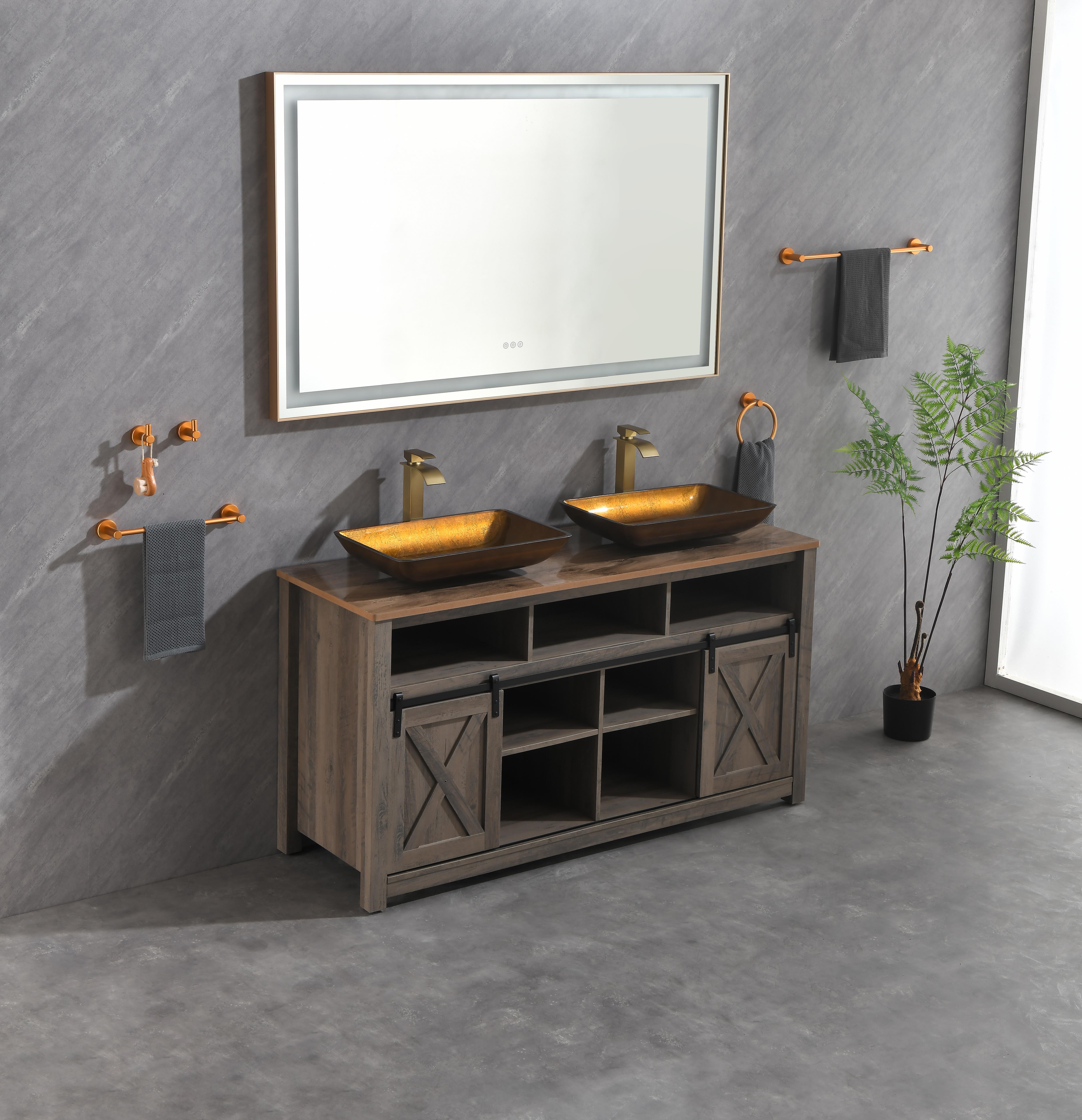 60 X 36 Inch LED Bathroom Mirror With Aluminum Frame, Wall Mounted Vanity Mirror, Anti-Fog, Memory, 3 Colors, Stepless Dimmable_voghion.com