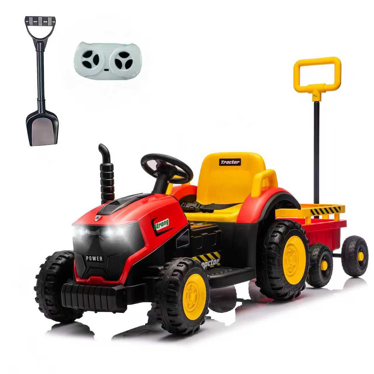 Kids Electric Ride On Tractor With Trailer, 12V Powered Children's Farm Tractor Toy Car With LED Lights, Music, PP Material, For 3-6 Years Old - Image 1