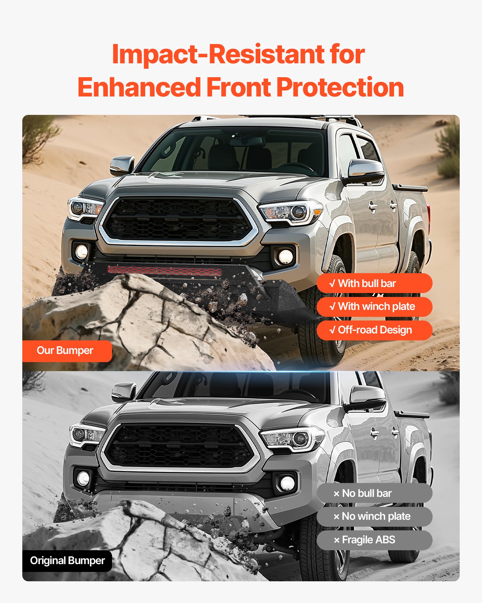 Vevor 2016-2023 Toyota Tacoma steel front bumper aggressive profile trail-ready finish