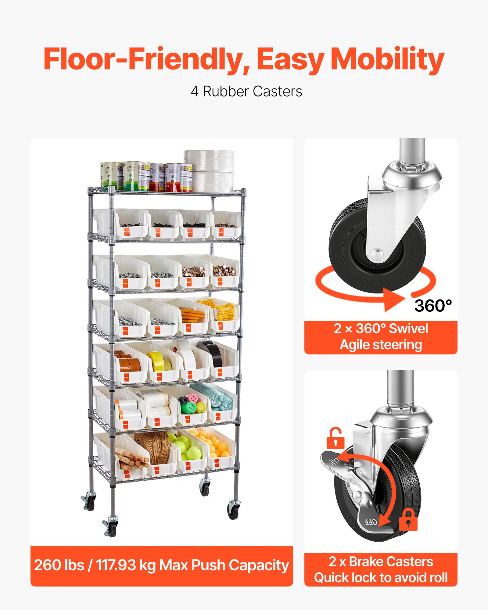 7-Tier Rolling Bin Storage Rack, 24 Small Bins, Bin Rack Storage Steel Wire Shelving System With Wheels, Mobile Tool Organizer For Garage, Warehouse, Office, Restaurant, Classroom, Kitchen