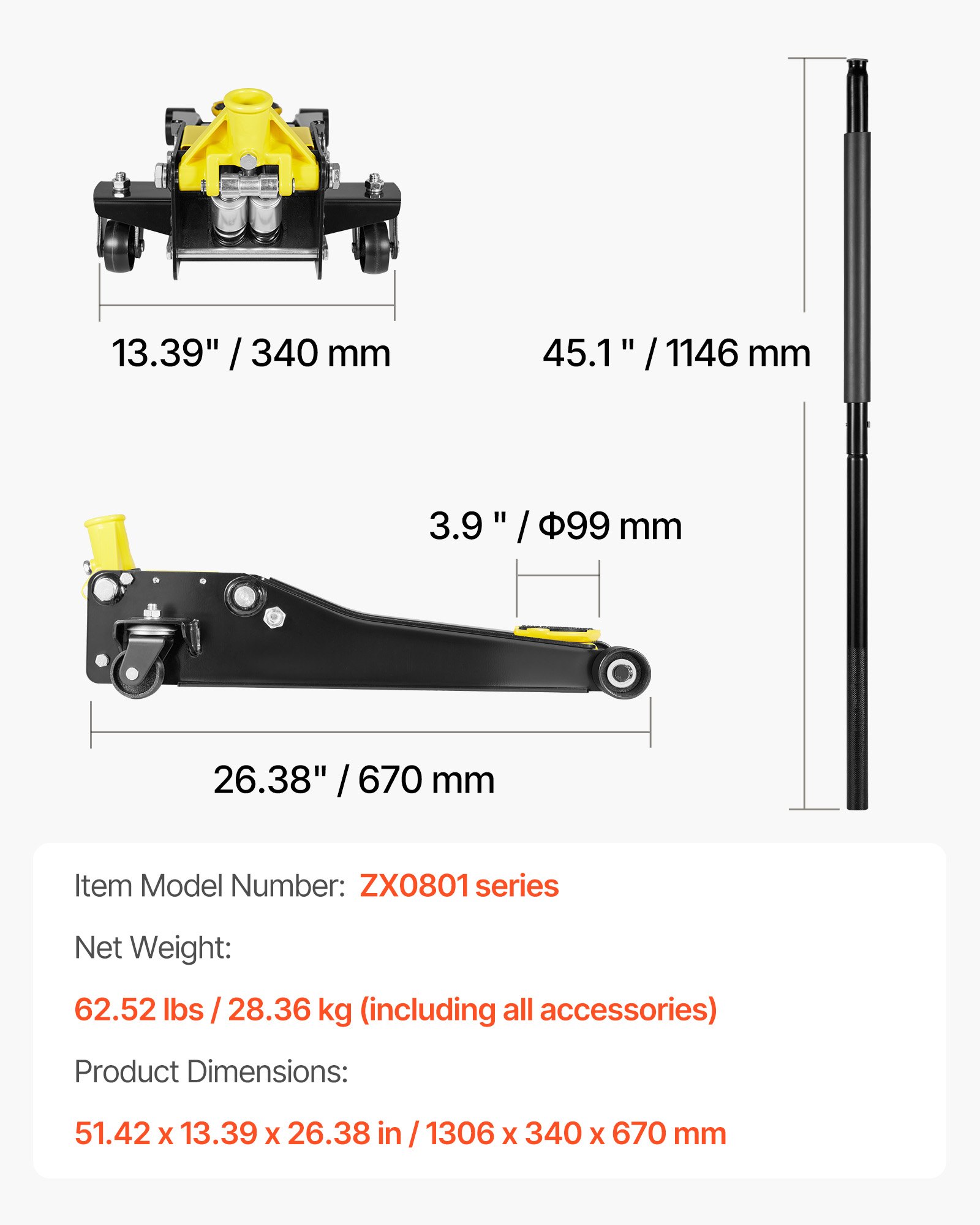 Low Profile Floor Jack, 2 Ton (4400 Lbs) Capacity, Steel Racing Floor Jack With Dual Pistons Quick Lift Pump, Hydraulic Trolley Car Lift For Sports Cars, Sedans, Lifting Range 2.95-19.9 Inches