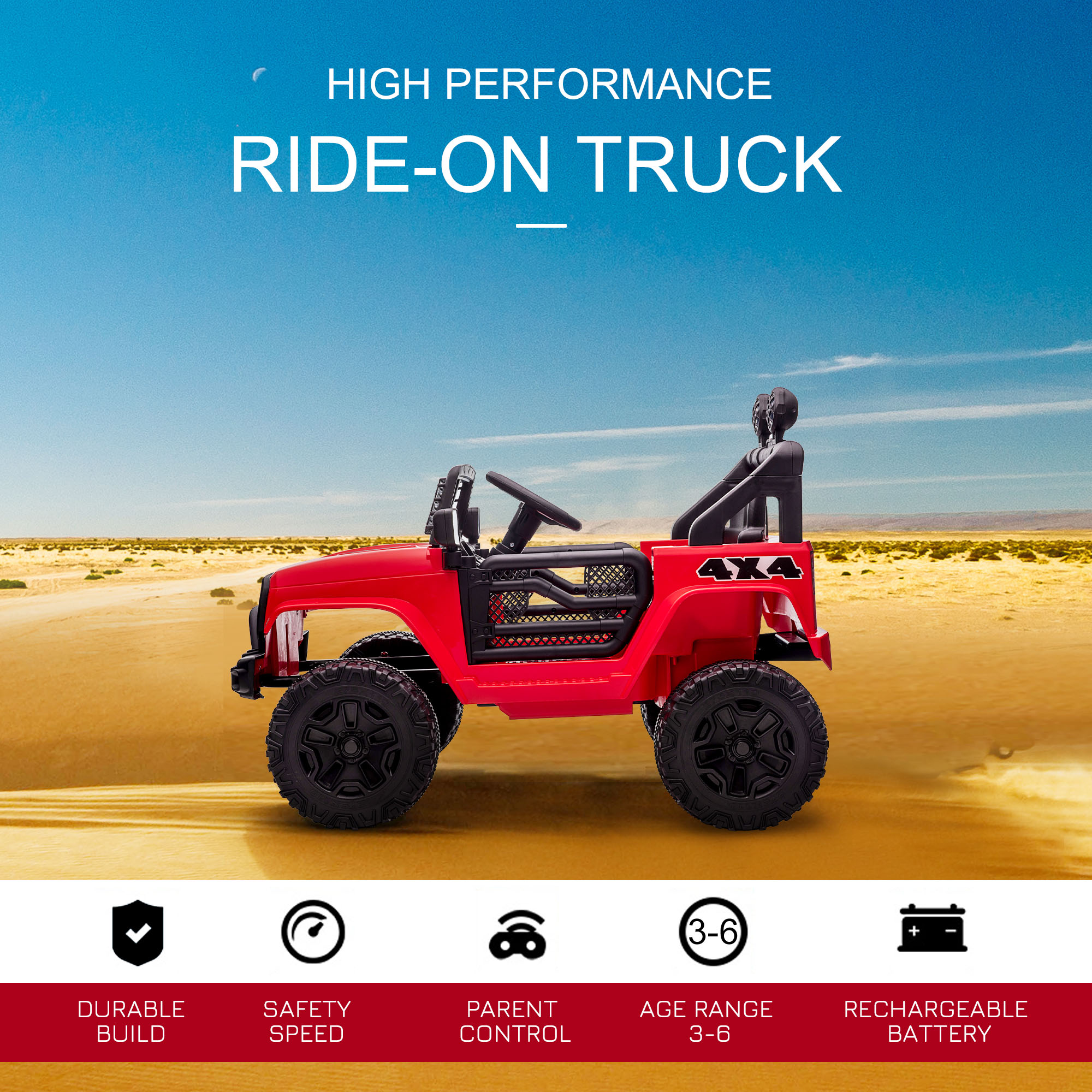 Aosom 12V Kids Ride On Truck With Parent Remote Control, Electric Battery Powered Toy Car With Spring Suspension, Adjustable Speed, LED Lights And Horn, Red