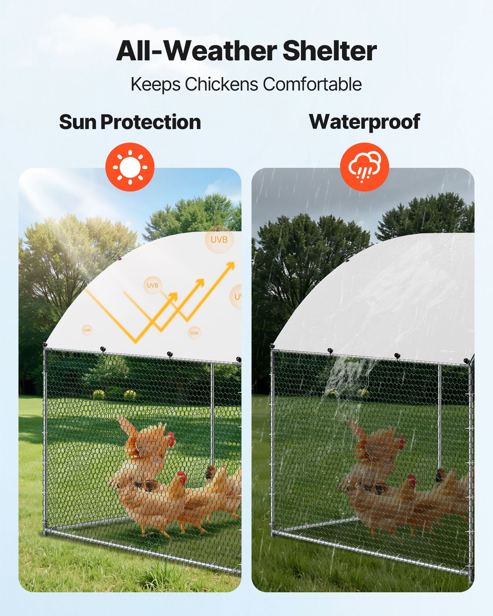 Metal Chicken Coop, 9.8x6.5x6.5ft Large Walk-in Chicken Runs With Cover, Doom Roof Hen House Enclosure With Security Lock, Outdoor Duck Rabbit Cage Poultry Pen For Backyard, Farm, Yard