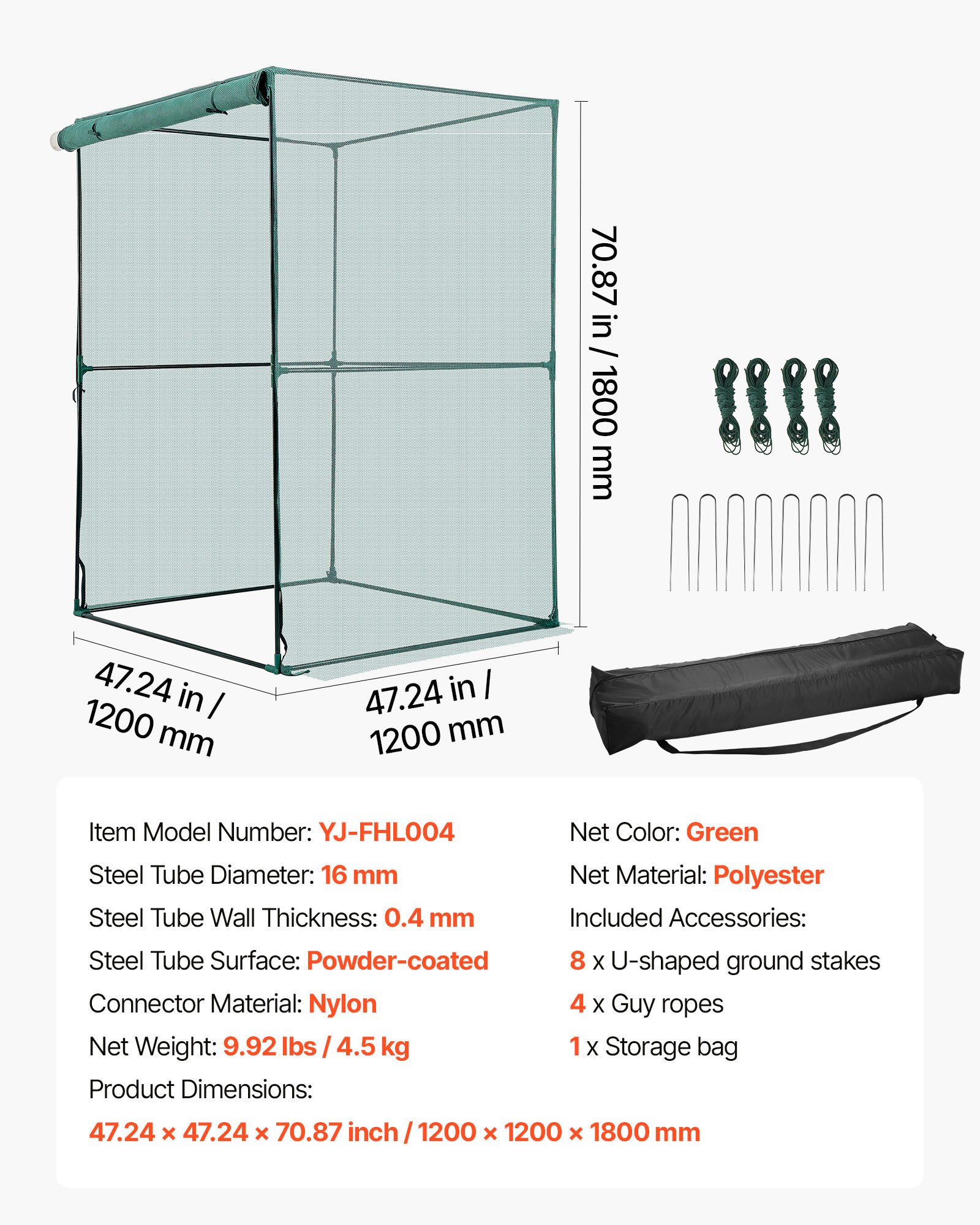 Crop Cage, 3.9 X 3.9 X 5.9 Ft Plant Protection Tent With Zippered Door, Wind-Resistant Tall Crop Cage, Easy To Install, Outdoor Raised Bed Cover, Tomato Plant Netting For Garden Patio Lawn